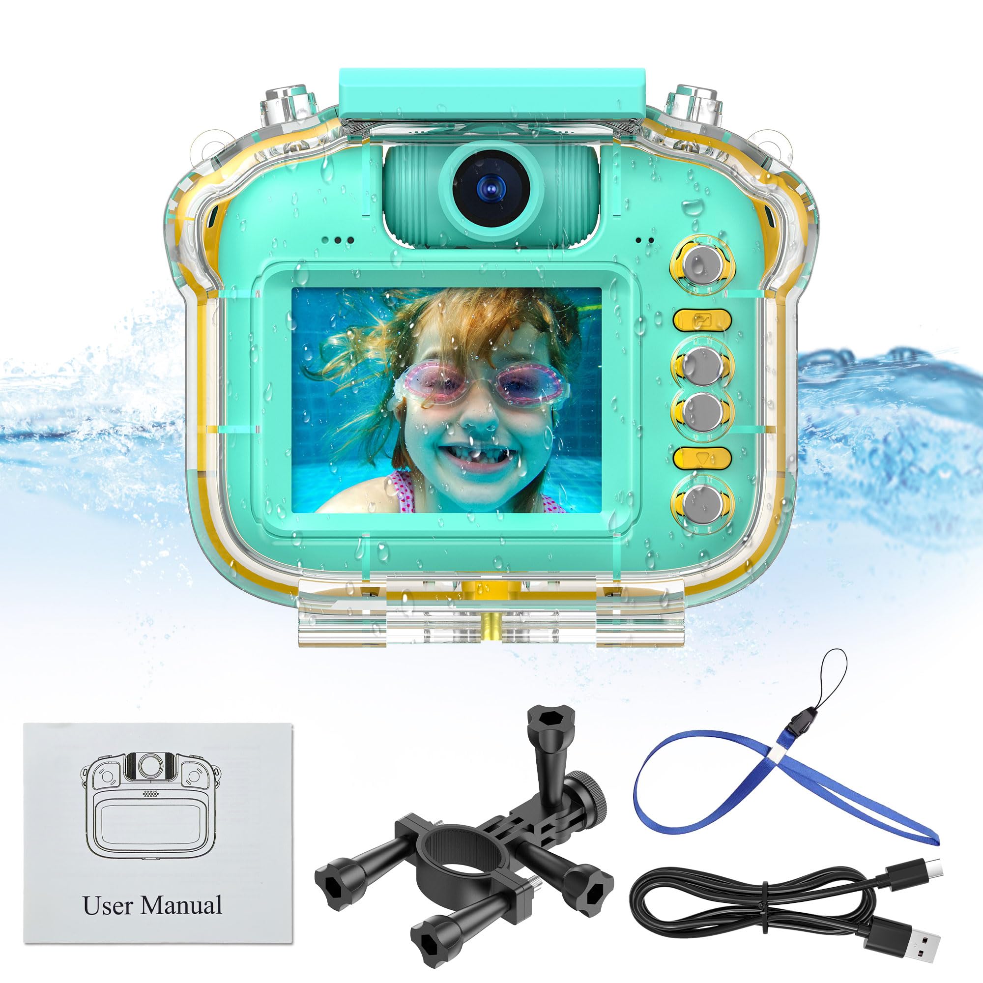 Contixo KC1 Waterproof Kids Camera - 1080P Video Underwater Camera with Silicone Cover & Puzzle Games, IP68, 2.4" Selfie Toddler Camera Toys for 3-12 Years Old Boys & Girls, Green
