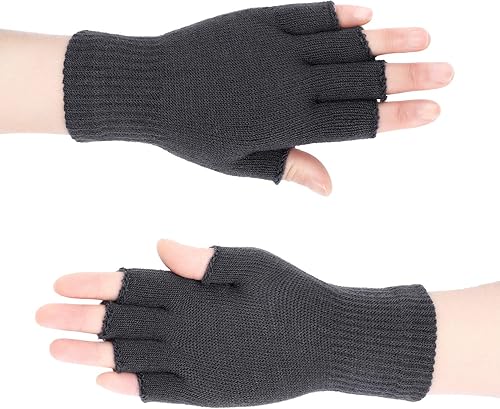 Miniatura 3 de SATINIOR 4 pares de guantes de invierno de medio dedo, guantes de punto sin dedos, guantes elásticos cálidos para hombres y mujeres