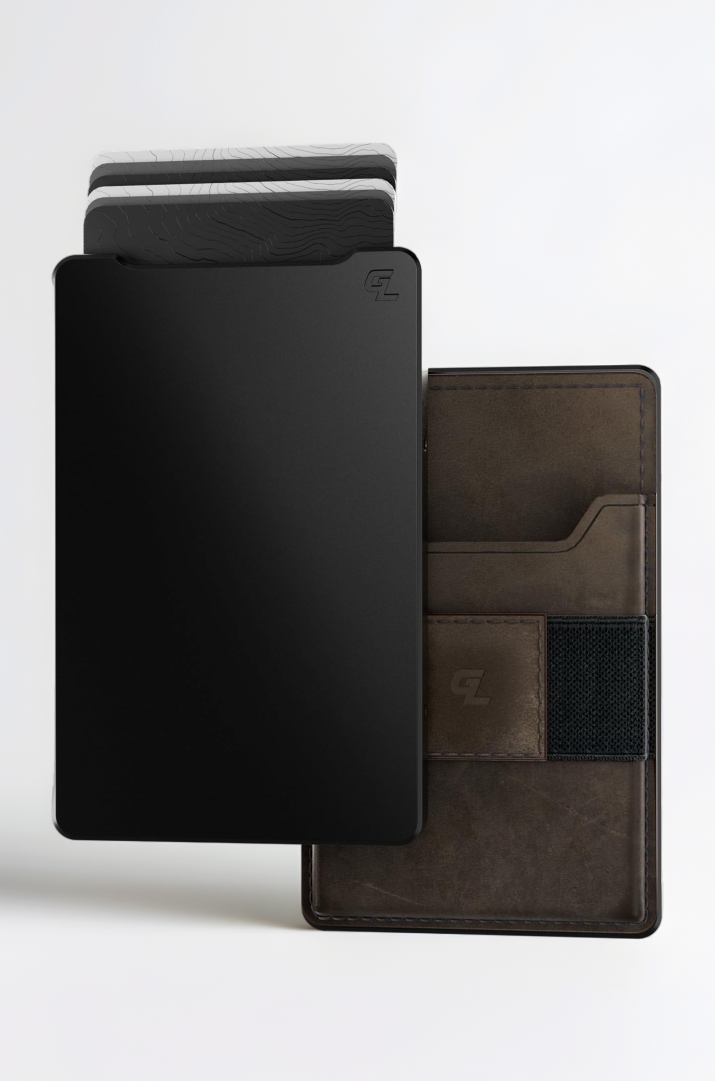 Magnetic Thumb Swipe Groove Wallet - Men's Minimalist Low Profile Aluminum Credit Card Holder with RFID Blocking, Midnight Black / Brown Leather Go, Minimalist