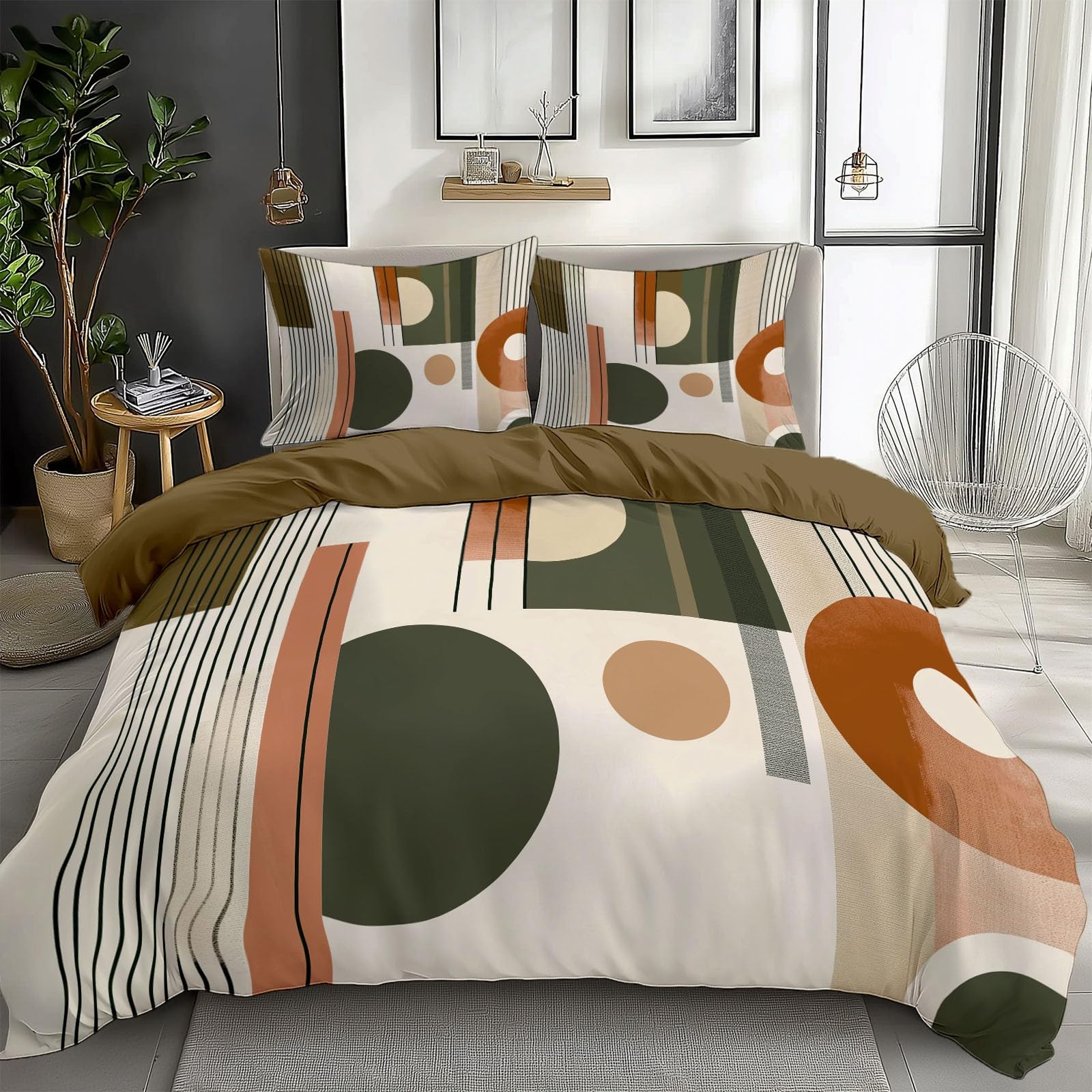 Juego de Fundas Nórdicas Suave 3 Piezas para Cama 135/150 - Geometría Medieval en Tonos Verde Oliva y Beige Patrón Funda Edredón Poliéster Algodón 220 x 240 cm + 2 Funda de Almohada, Marrón Dorado