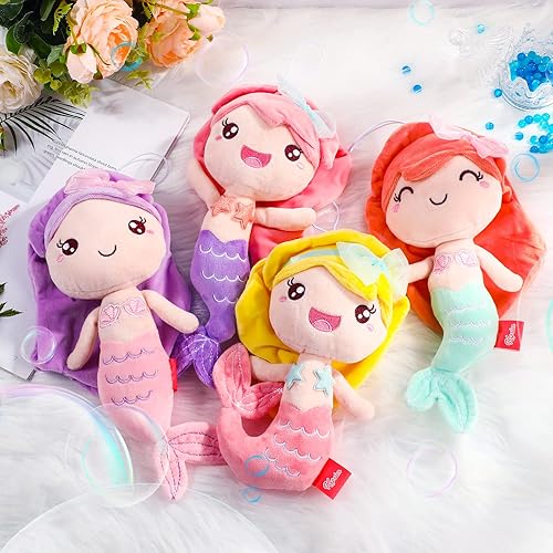 Miniatura 4 de Civaner 4 juguetes de peluche de princesa sirena para niñas, animales de peluche de sirena pequeña, muñecas de princesa del océano, decoraciones de