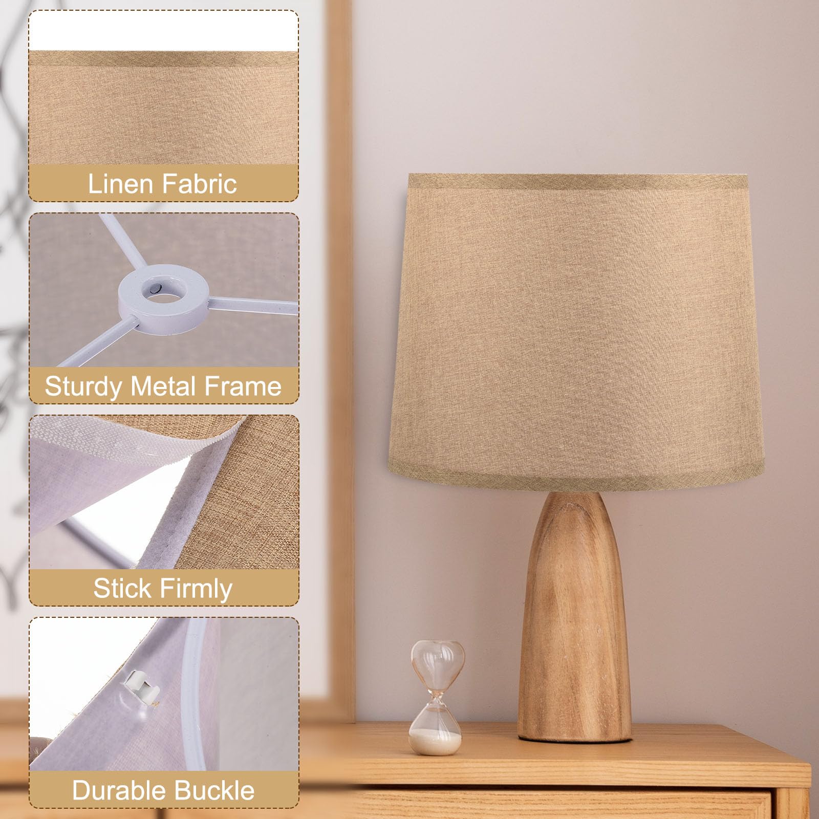 PATIKIL Drum Lampshade for Table Lamps 11.4" Top x 12.6" Bottom x 9.8" High Floor Lamp Shade Set of 2 Easy Assembly Medium Linen Lampshade for Table Lamps Floor Lamp Bright Brown - Image 3