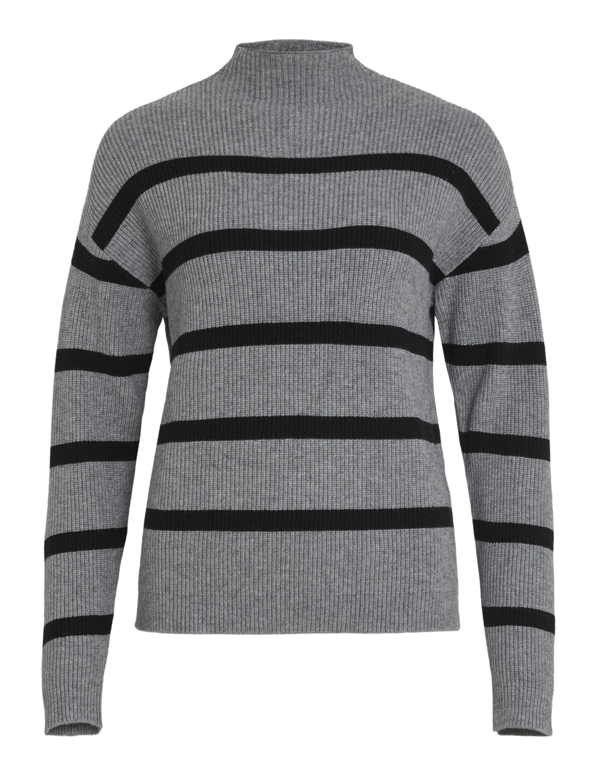 Vila Mockneck Long-Sleeve Knit Rib Top 2-Noos – Mélange Gris Moyen/Rayures Noir