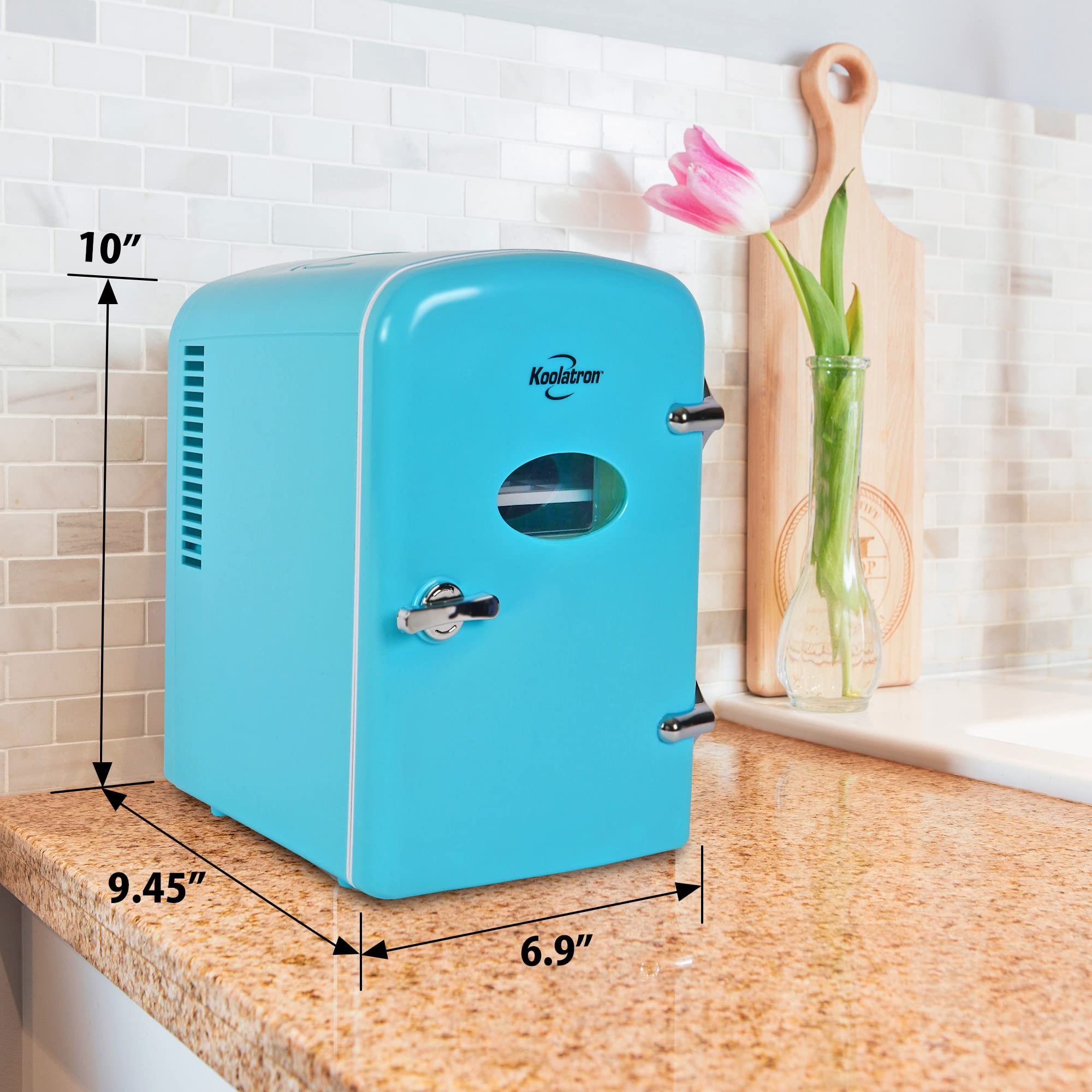Koolatron Retro-Mini kÃhlschrank 4 Liter Kühlschrank für Schlafzimmer 6 Dosen kleiner Kühlschrank für Hautpflege,Lebensmittel,Getränke, Kosmetik,Kinder,Zuhause,Auto & Reisen,12 V DC Netzkabel,Aqua