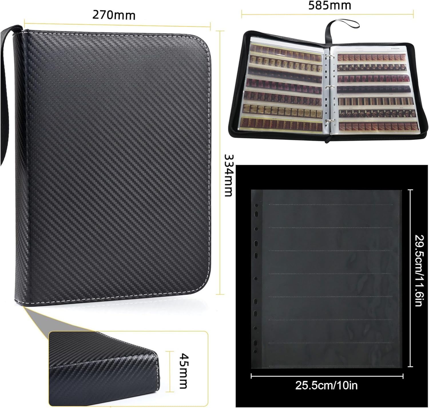 50-Pack 35mm Film Negative Storage Sleeves with Binder Box, Acid-Free Protector Pages for 135/35mm Film Negatives, Durable Archival Film Organizer Kit