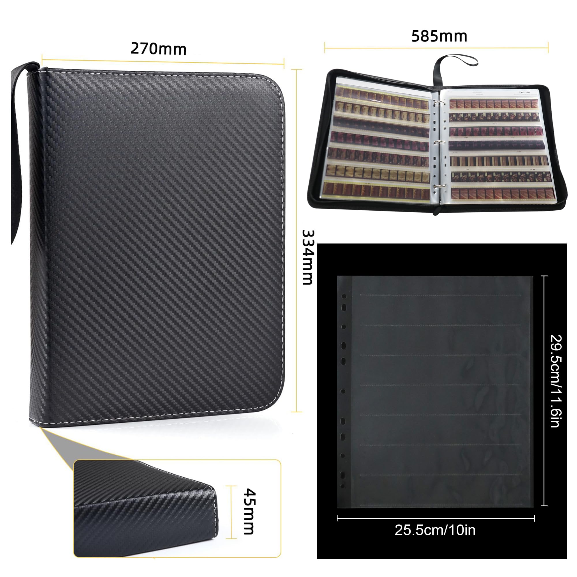 Paquete de 50 fundas de almacenamiento negativo de película de 35 mm con caja de carpeta, páginas protectoras sin ácidos para negativos de película de 135/35 mm, kit organizador de película