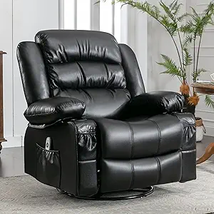 Oversized Massage Swivel Recliner Chair with Lumbar Heating for Living Room Rocker Recliner Single Sofa with Cup Holders and USB Charge Port, Large Big Chair Recliners for Adult
