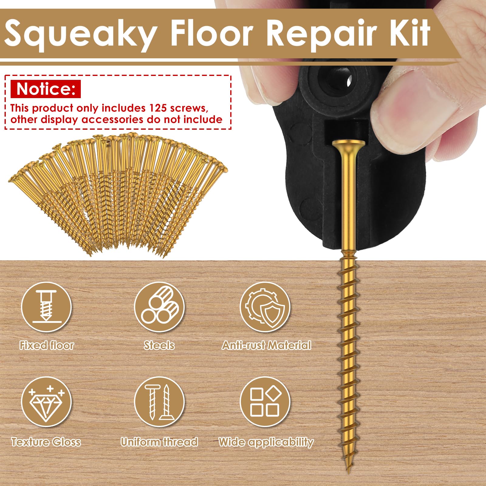 FUYGRCJ 125Pcs Squeaky Floor Repair Kit Steel Eliminate Floor Squeak Screws Kit Premium Squeaking Floor Fix Nails Floor Fixing Screws Replacement for Carpeted Floors Hardwood Floors(125 Screws)