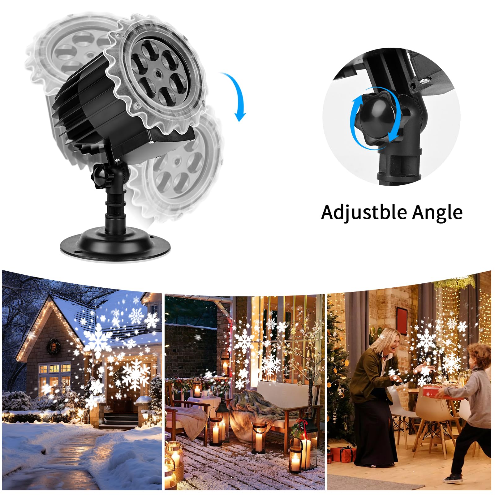 ZWOOS Snowflake Lampy projektorowe na zewnątrz, 9W Super Bright, Lampa z opadami śniegu Projekcja światła nocnego, Świąteczne światła projektora LED Wodoodporne na Boże Narodzenie, Halloween, wesele