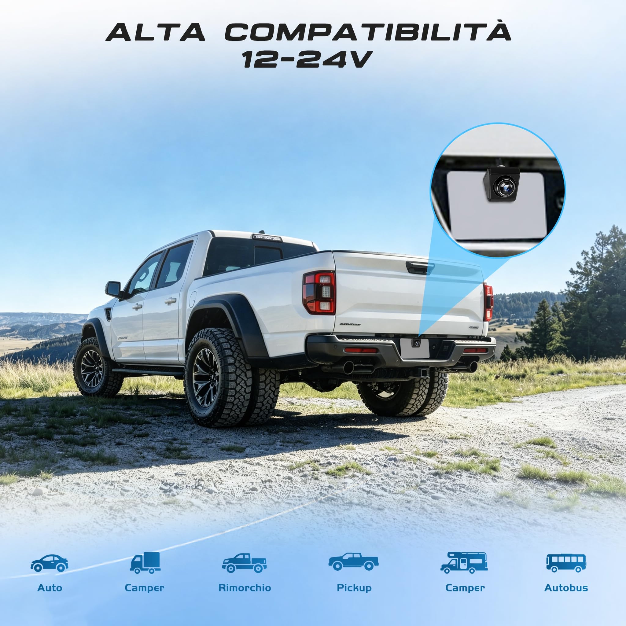 Hikity kit Telecamera Compatto con Monitor 4,3'' Telecamera Girevole a 360° | 12-24V Telecamera Posteriore per Camion Furgone Cablata Stabile Visione Notturna 1080P Linee Di Parcheggio Impermeabile IP68