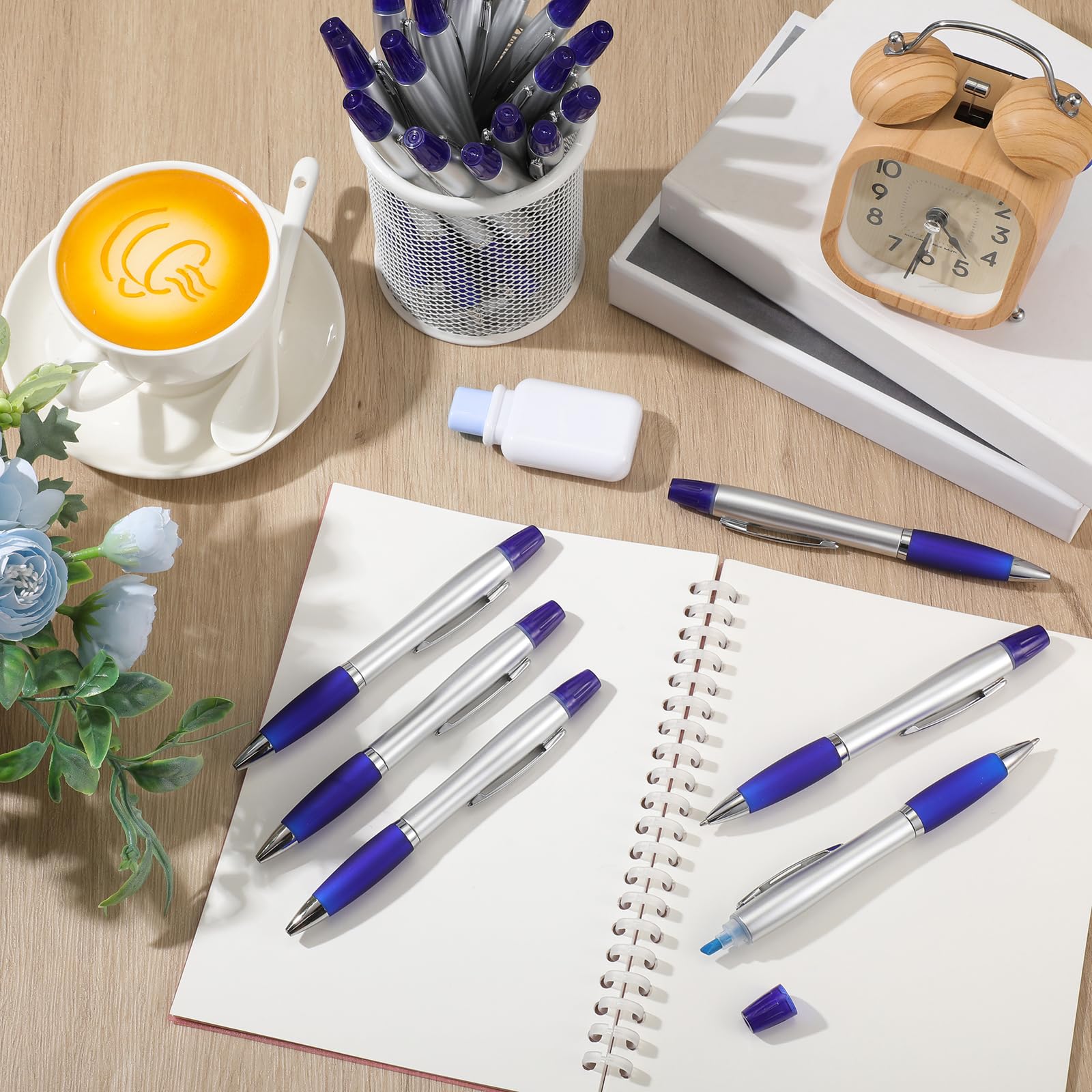Colarr Textmarker mit Kugelschreiber, Kombi-Kugelschreiber mit Textmarker mit Keilspitzen, Stift, Textmarker, Combo für Studenten, Büro, Schreiben, Färben, Unterstreichen, Hervorhebung (blau), 30