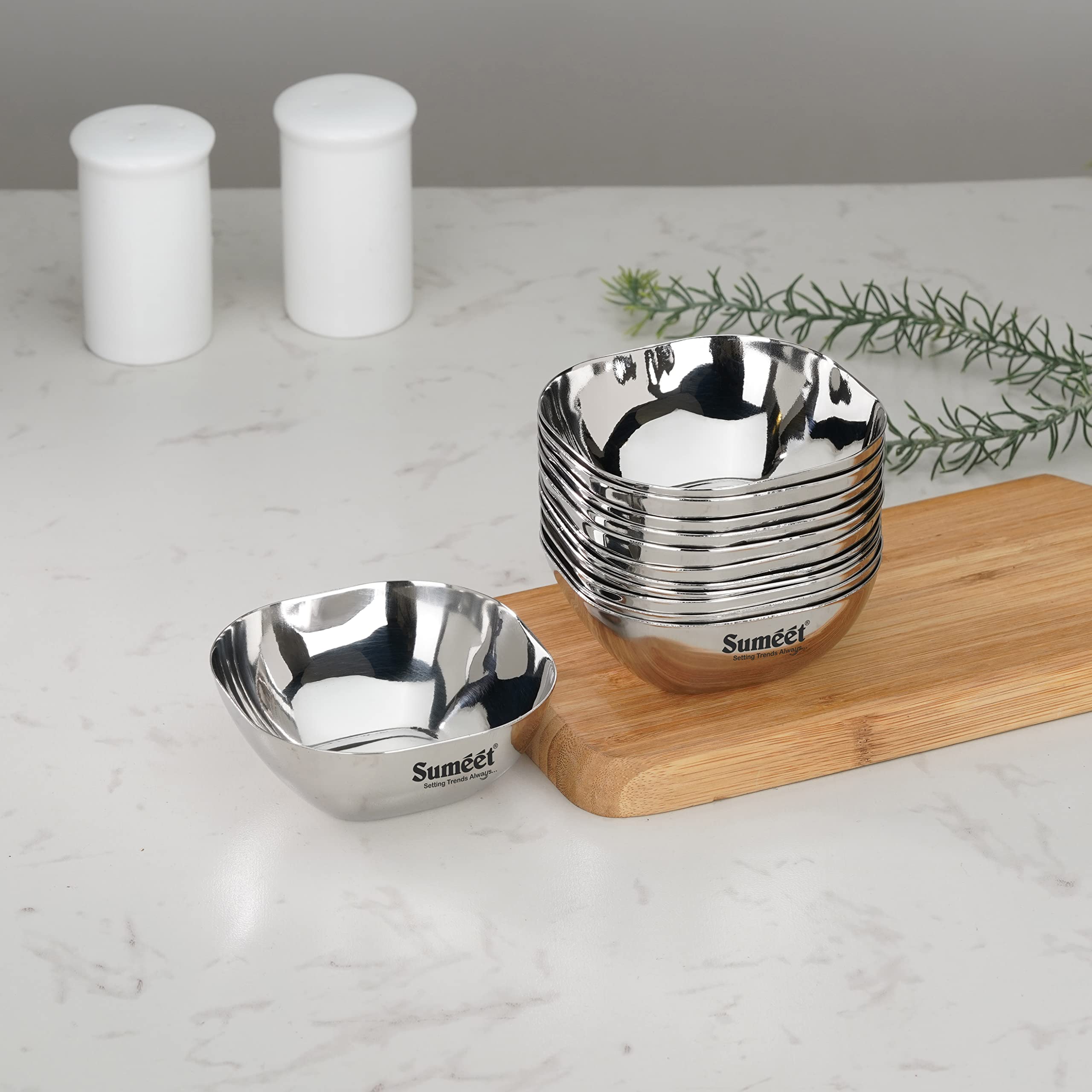 Sumeet Heavy Gauge Stainless Steel Apple Square Bowl/Wati/Katori with Mirror Finish – 8cm Dia, Set of 12pc, 180ML Each - Silver 3