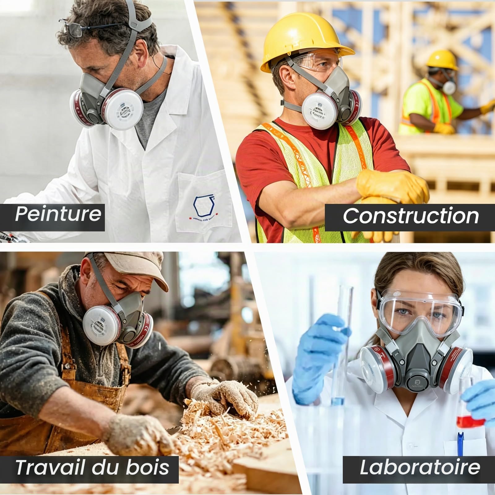 Masque anti Poussiere Pollen Odeur Vapeur Particules Fines Chimiques avec A1 Filtre, Masque a Gaz Reutilisable pour Peinture, Travaux, Resine Epoxy, Soudure,Poncage,Sablage,Meulage,Chantier