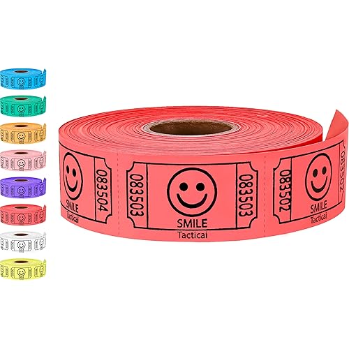 Tacticai 500 Raffle Tickets, Smile, Red (1 of 8 Colors), Single Roll, Ticket for Events, Entry, Class Reward, Fundraiser & Prizes