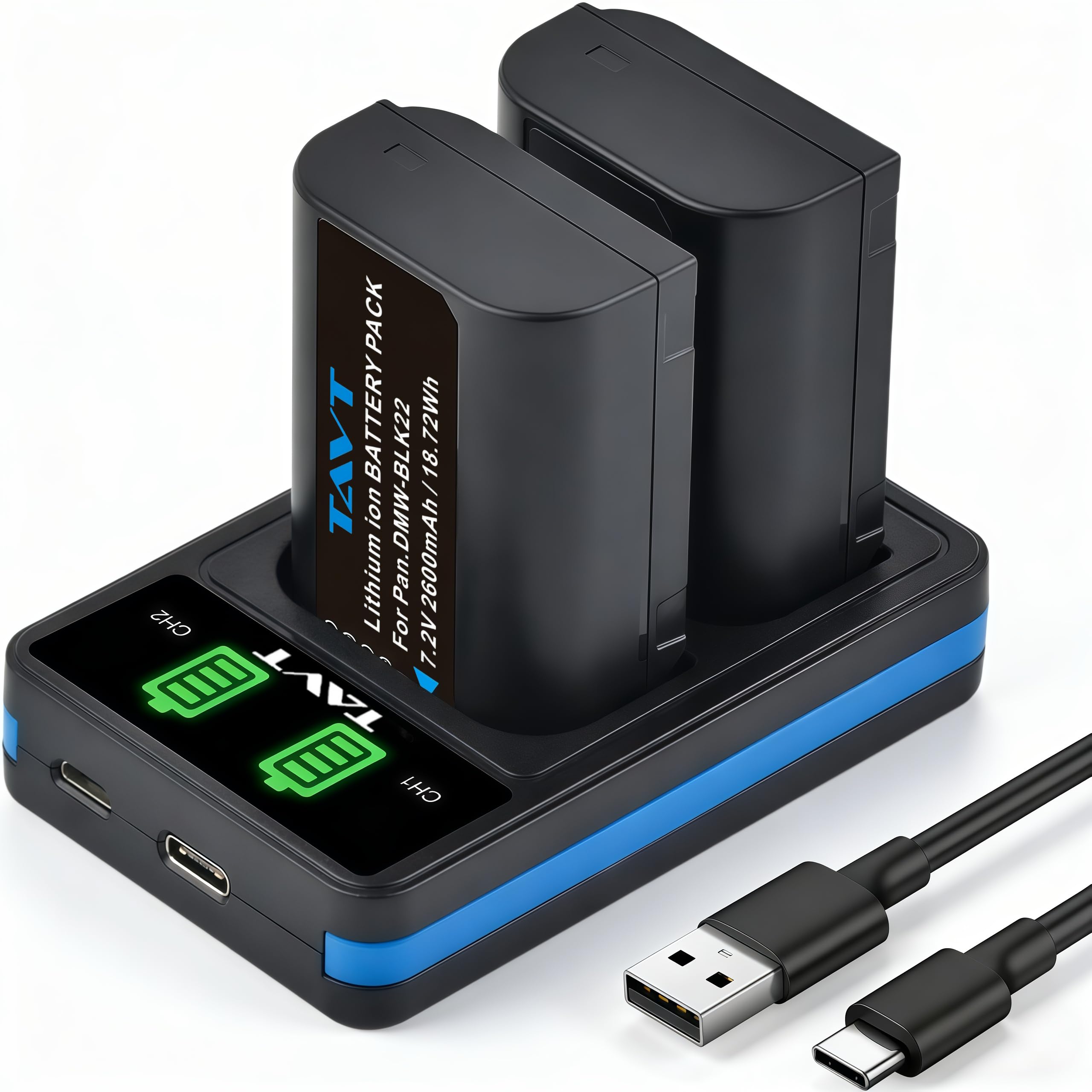Panasonic Lumix DMW-BLK22 Batterie 2600mAh Chargeur pour DC-S5, S5 II, S5 IIX, S9, GH6, G9, DC-G9 II, GH5 II