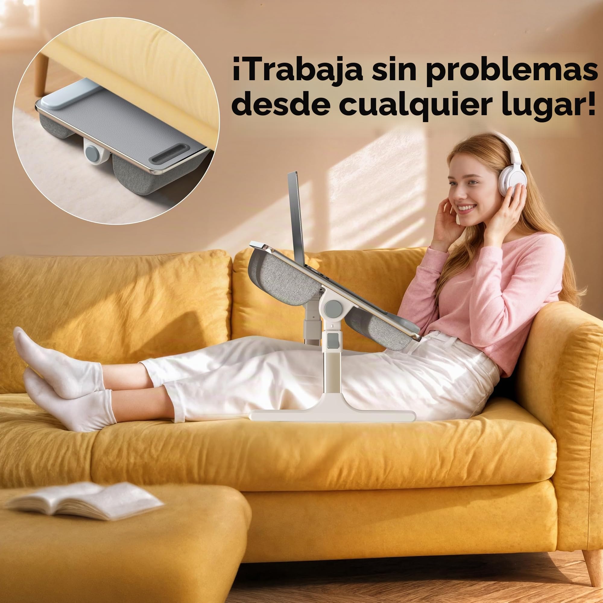 FoldWise Mesa 2 en 1 para Cama y Regazo Altura y Ángulo Ajustables, Plegable, con Cojines Suaves, Reposamuñecas, Soporte para Tableta, Tope de Borde y Superficie Antideslizante Ideal para Sofá y Silla