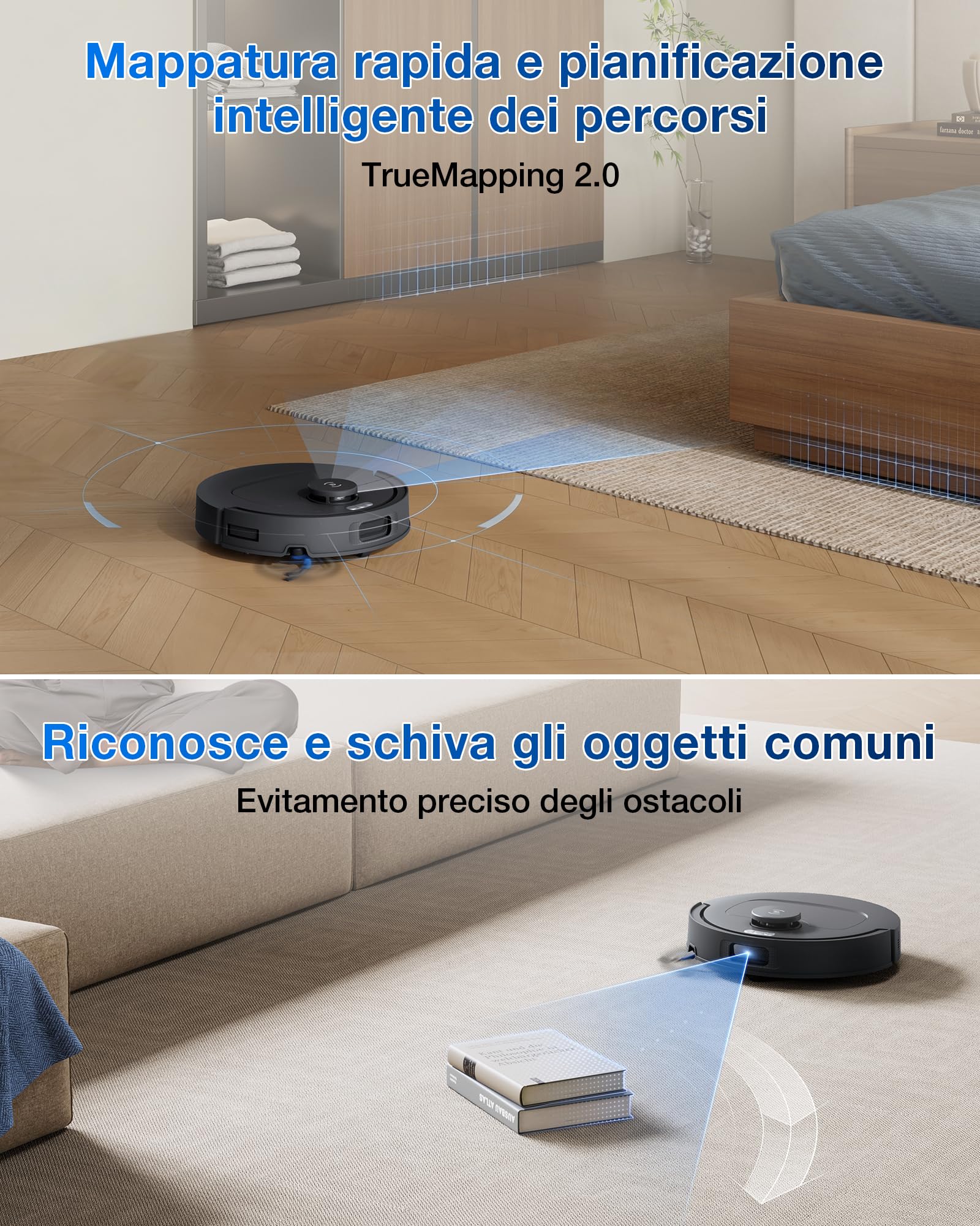 ECOVACS DEEBOT T30e OMNI Robot aspirapolvere lavapavimenti, 25.000 Pa, ZeroTangle 3.0, spazzola later. ARClean, spazzola princip. tripla V, stazione OMNI svuot. automatico, asciugatura a 45 °C, nero
