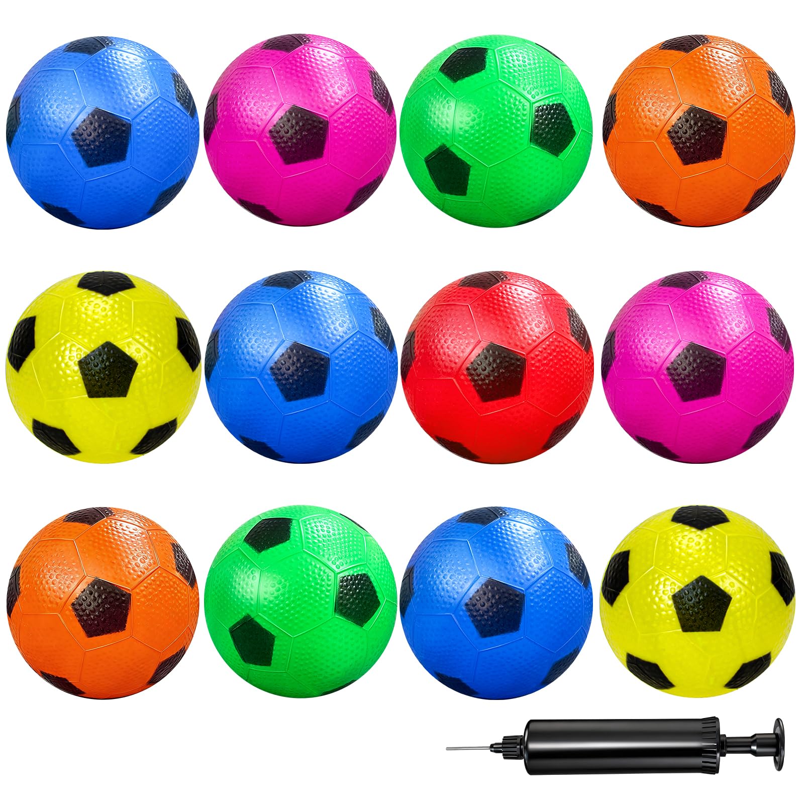 Ynybusi 12 Pack Small Soft Footballs for Kids, Inflatable Baby Toys with Air Pump, Sensory Balls for Indoor Outdoor Play Beach, Park, Swimming Pool Party Gift Set