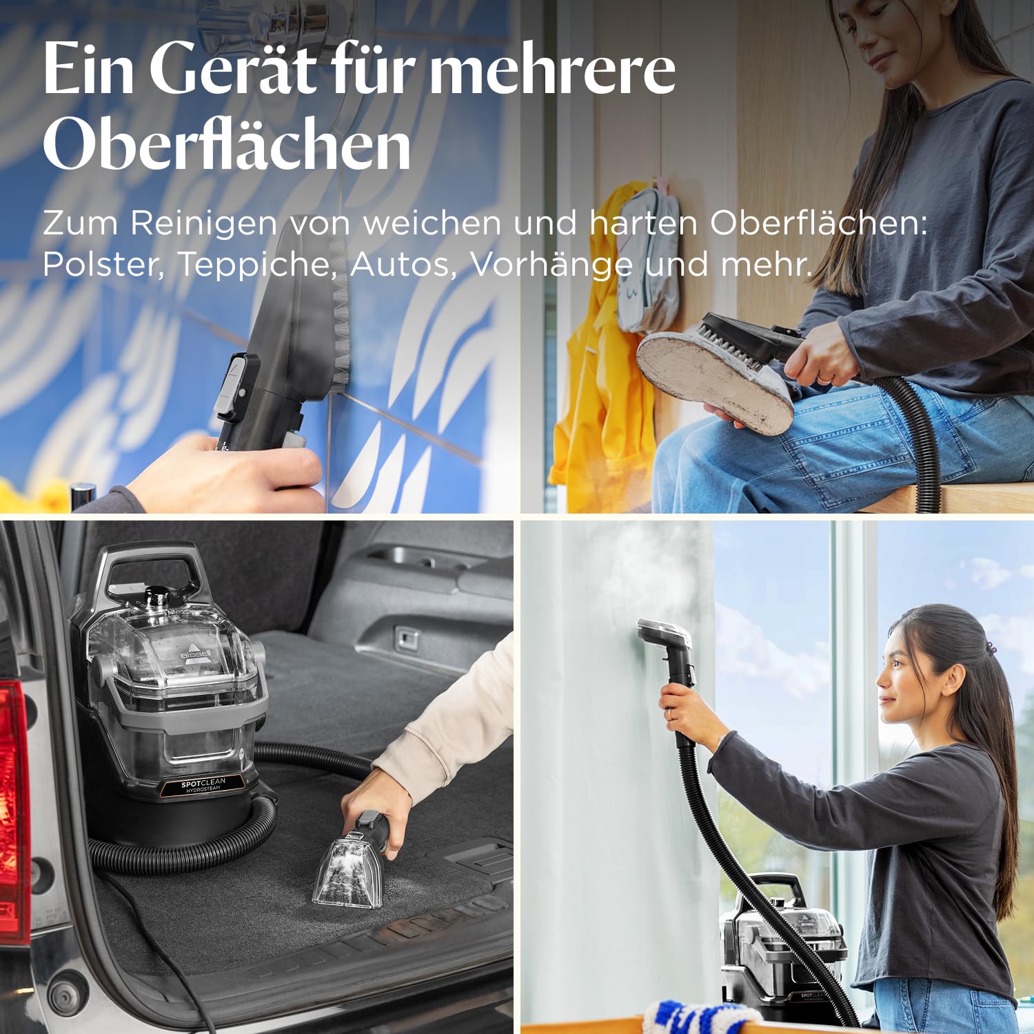BISSELL SpotClean HydroSteam, Polsterreiniger Gerät, Teppichreiniger mit HydroSteam Technologie, Dampfreiniger, Nasssauger für Teppiche, Polster, Auto & Mehr, Leistungsstarker 1000W Motor, 3689N
