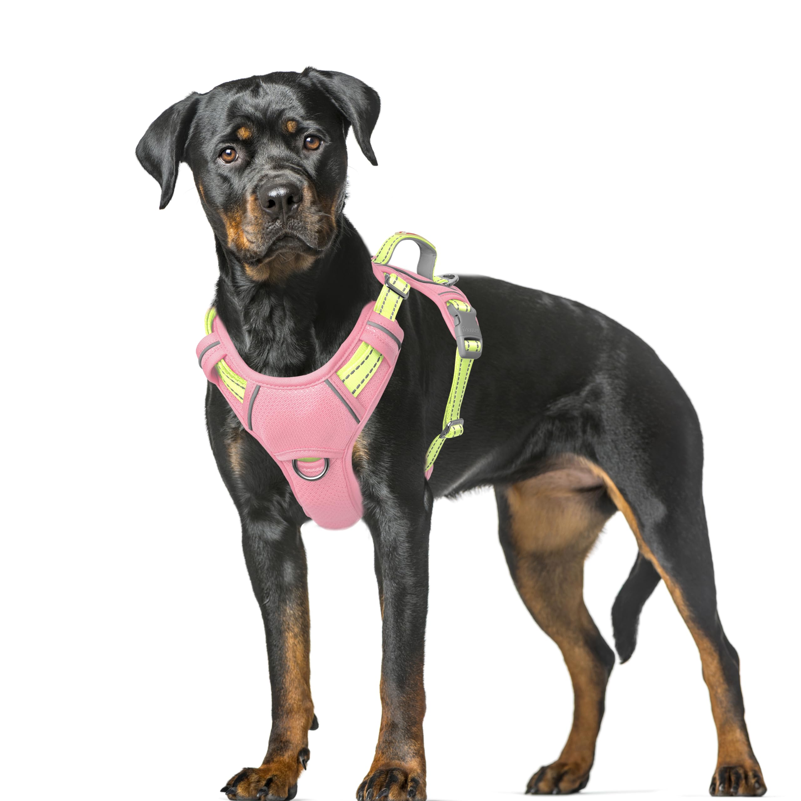 BARKBAY No Pull Dog Harness Large Reflective Dog Harness with Front Clip and Easy Control Handle for Walking Training Running with ID tag Pocket(Baby Pink & Sunlight,XL) โ image 1