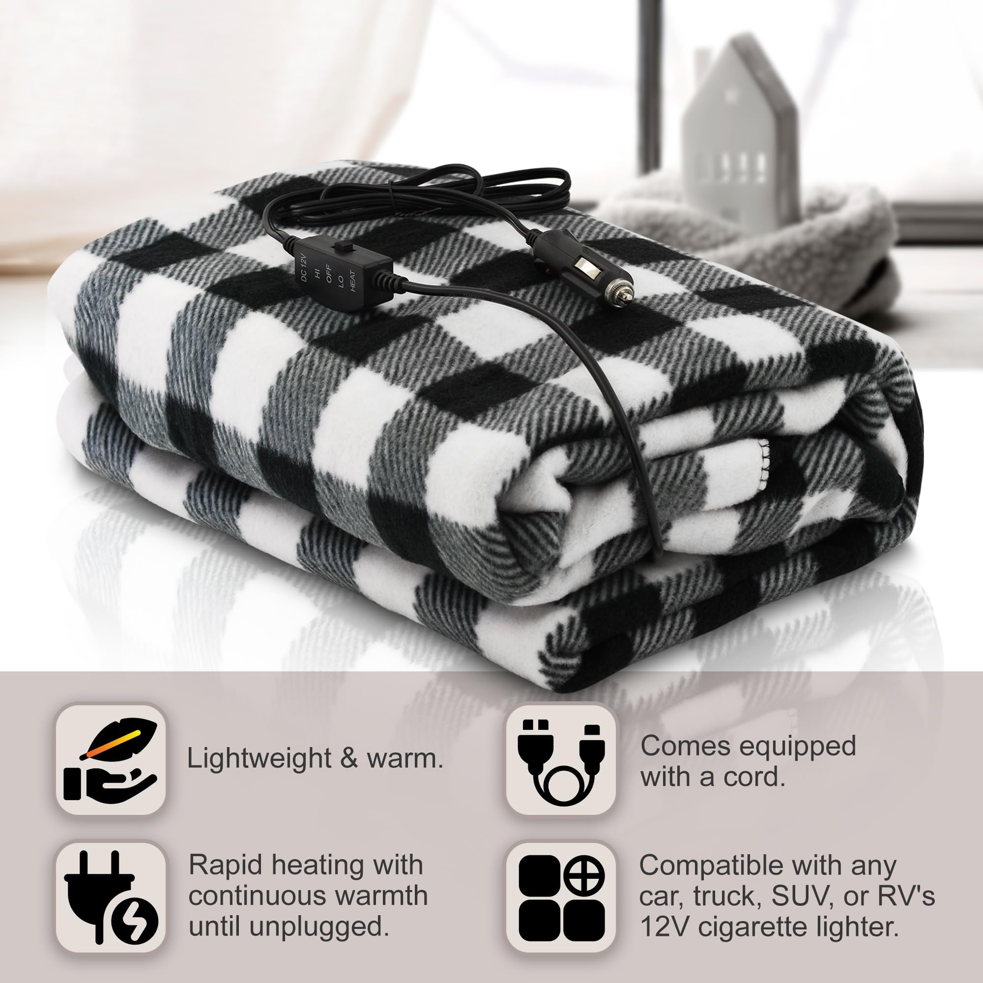 AJP Heated Car Blanket, Ensure Warmth by Electric Blanket Car, Heating Throw Blanket is Winter Essentials Accessories for Your Car