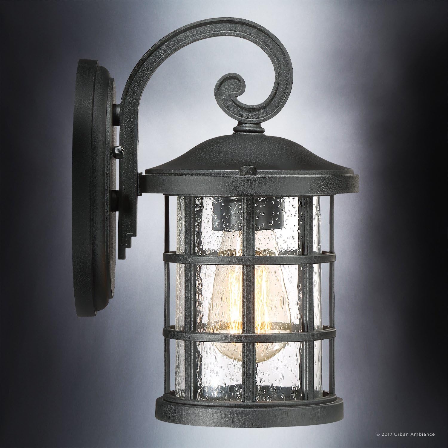 Blасk Frіdау Sаlе 2022 Luxury Craftsman Outdoor Wall Light, Small Size: 11H x 6W, with English Tudor Style Elements, Wrought Iron Design, Natural Black Finish and Seeded Glass, UQL1040 by Urban Ambiance Uр Tо 50% оƒƒ Luxury Craftsman Outdoor Wall Light, Small Size: 11H x 6W, with English Tudor Style Elements, Wrought Iron Design, Natural Black Finish and Seeded Glass, UQL1040 by Urban Ambiance