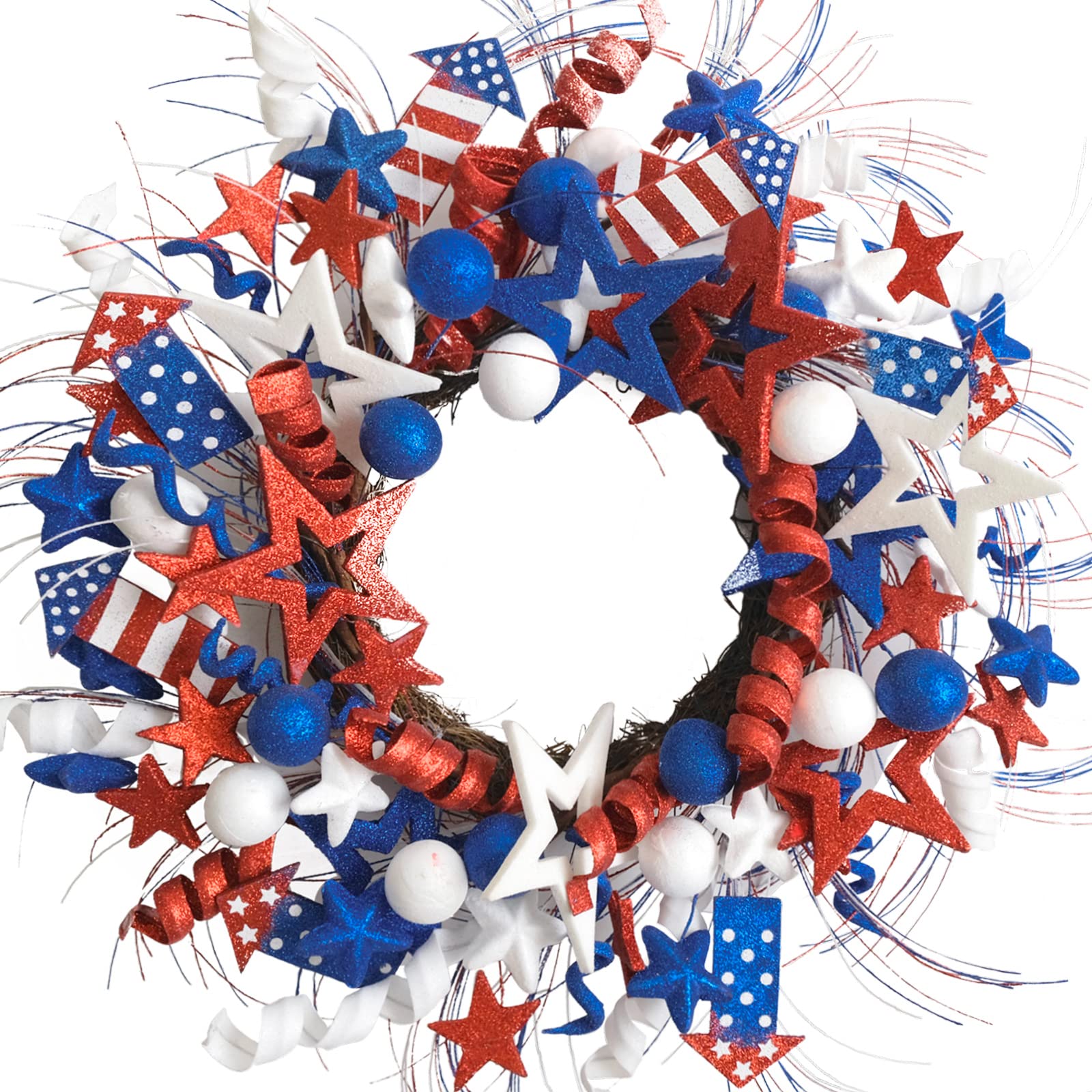 Amazon.com: 14 Inch Patriotic Red White Blue Glitter Stars Wreath