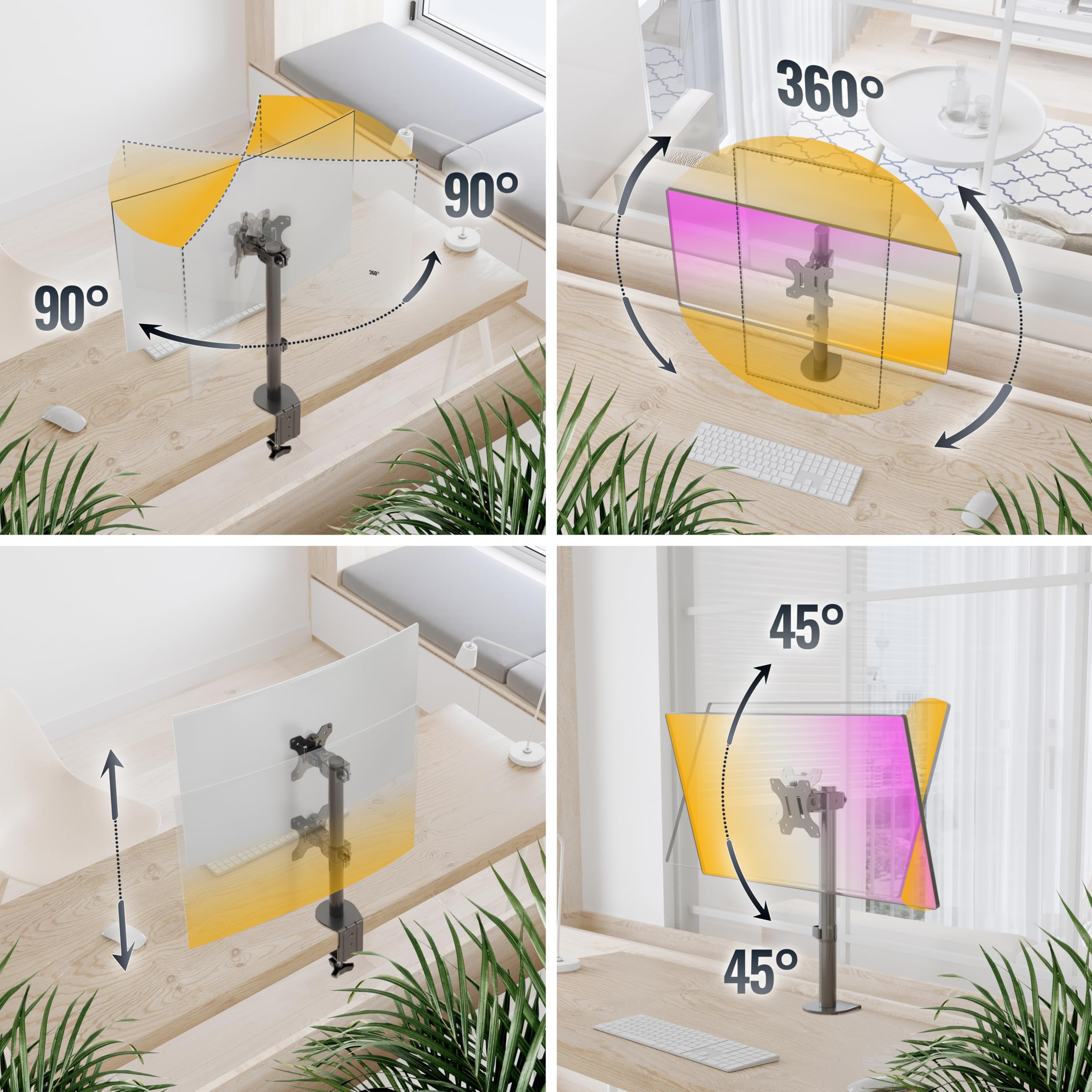 RICOO TS2511 Supporto monitor da scrivania 13-32 pollici per 13 32 pollici girevole inclinabile fino a 8 kg max VESA 100x100