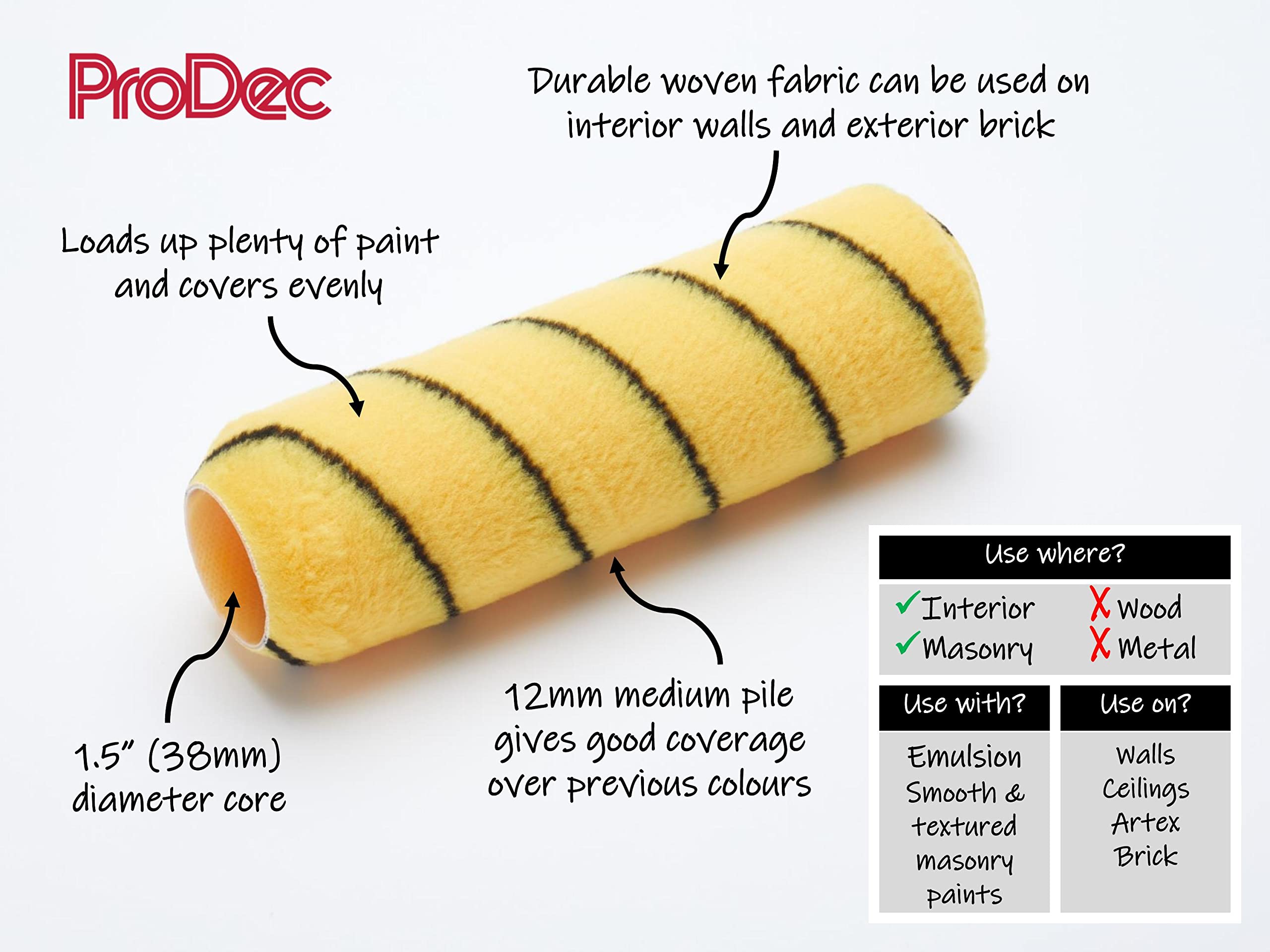 ProDec 9 inch x 1,75 13-delige Hi-Performance geweven verfroller en frameset voor een gladde afwerking met Trade & DIY emulsieverven op binnenmuren en plafonds, 9