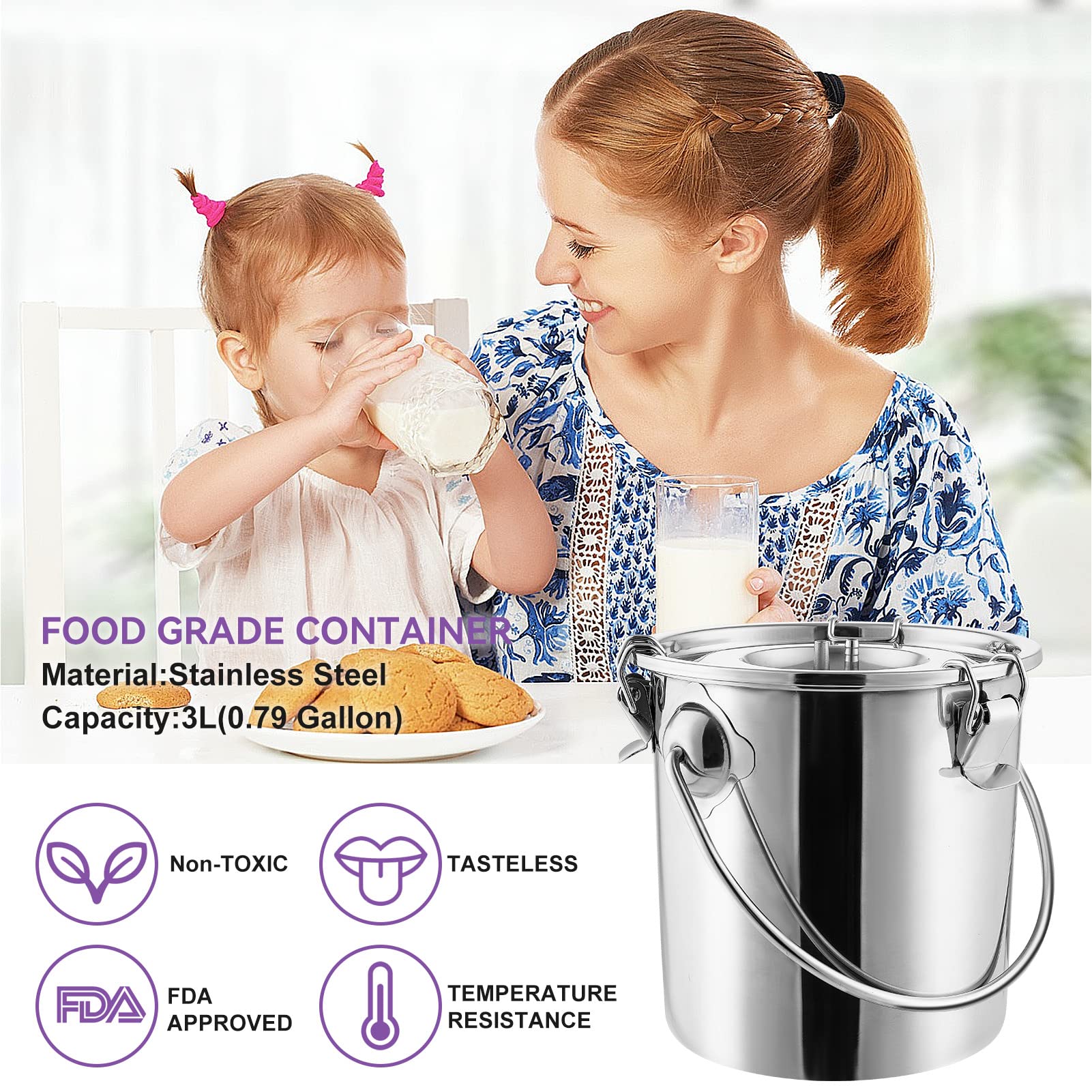 CEED4U 3L Goat Milking Machine, Portable Pulsation Vacuum Pump Electric Goat Milker, with Stainless Steel Milk Bucket & Auto Stop Check Valve ï¼ˆUpgrade Modelï¼‰