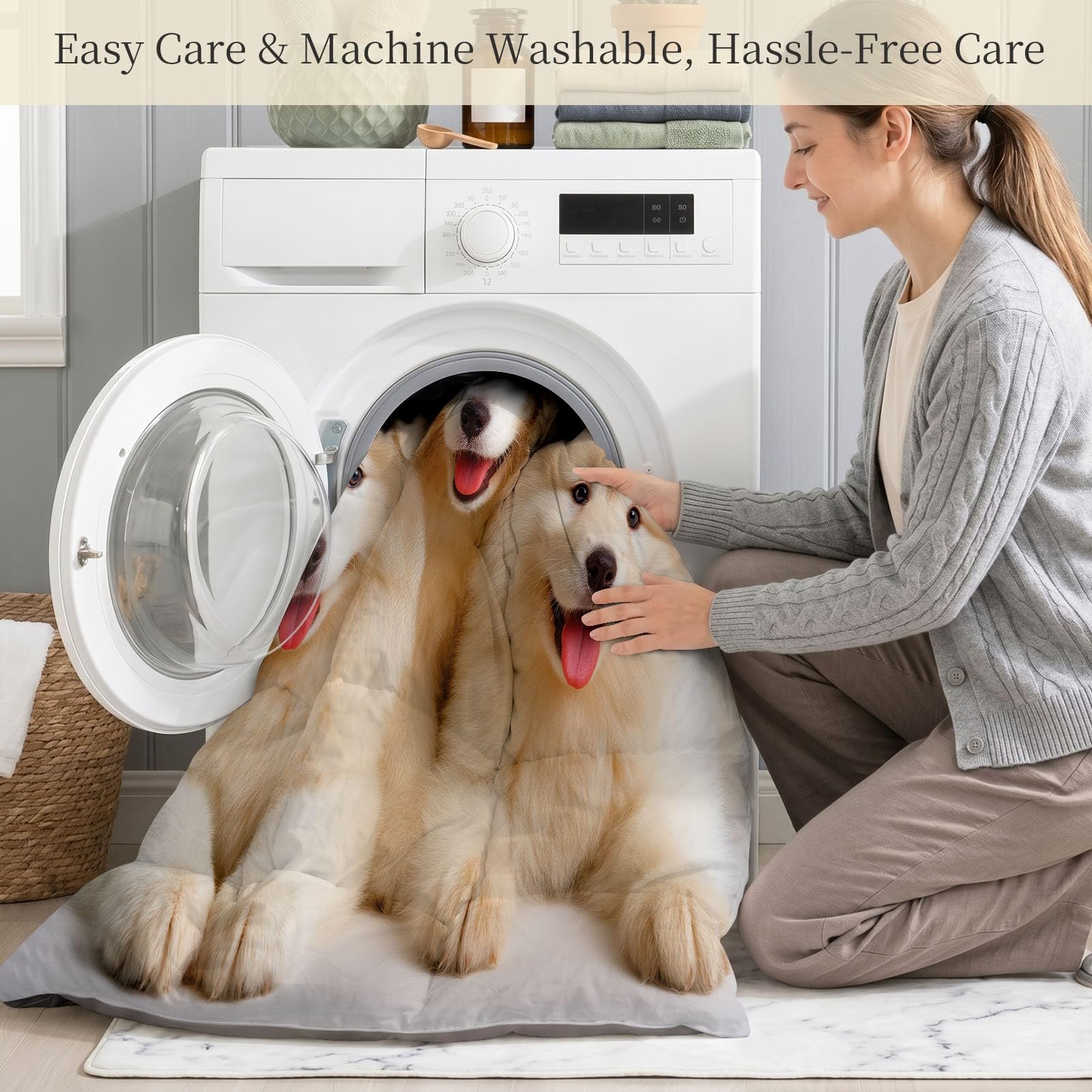 Couette Réversible Chien Samoyède Animal de Compagnie pour Lit 2 Personnes Couette sans Housse Mignon pour Enfants Lavable en Machine avec Taies d'oreiller pour Toutes Saisons, Gris, 200 x 200 cm