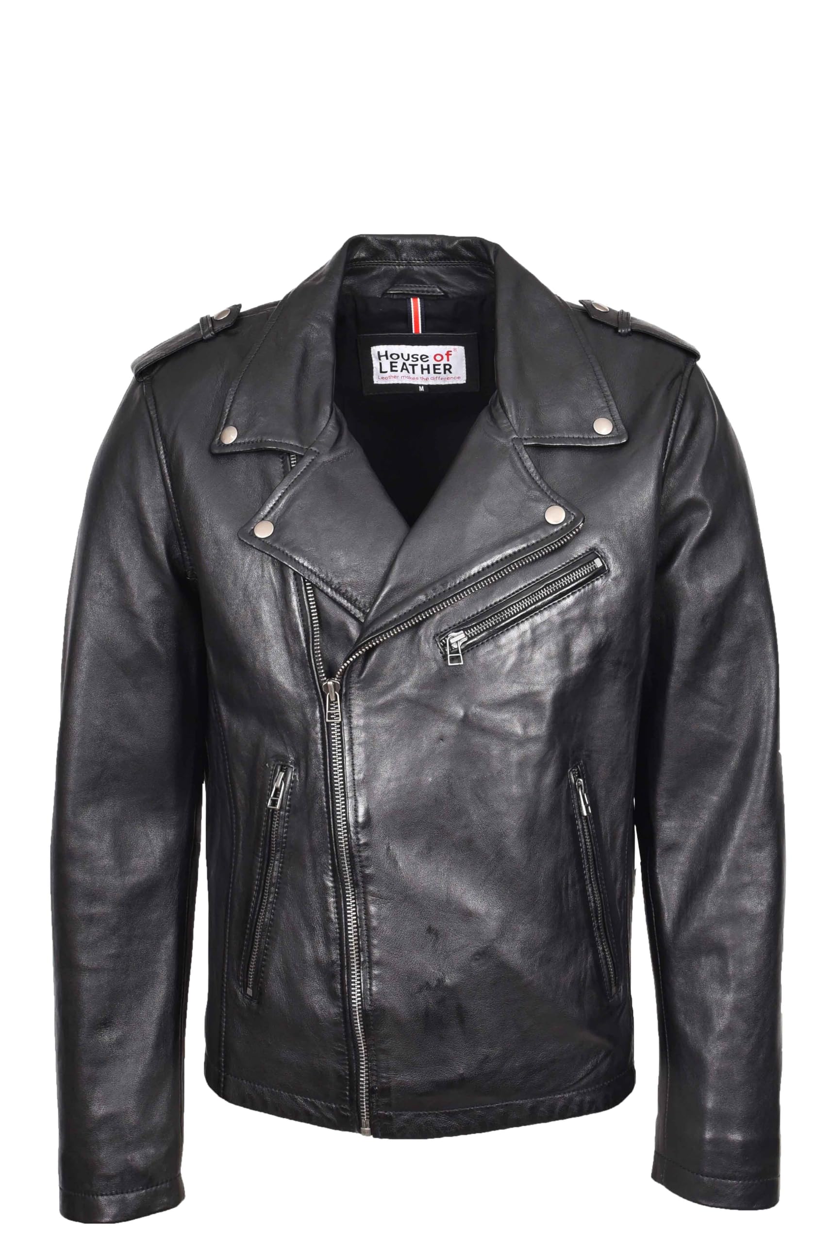 House of Leather Men's Biker Jacket - Black - XL - Leather