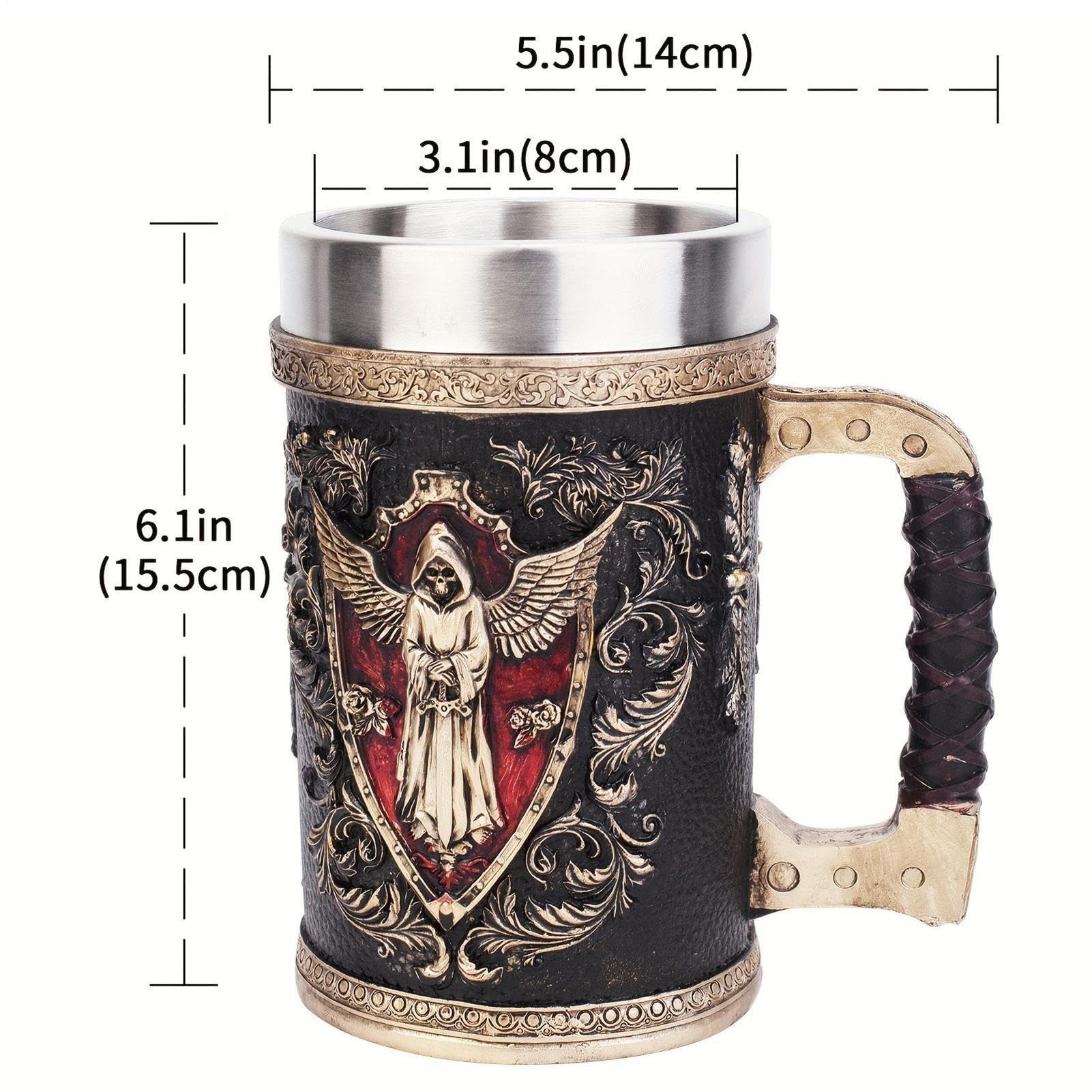 Generico Chope à bière en forme de crâne, tasse à bière réutilisable, 500 ml en acier inoxydable, taverne portable pour anniversaire, Noël et Thanksgiving