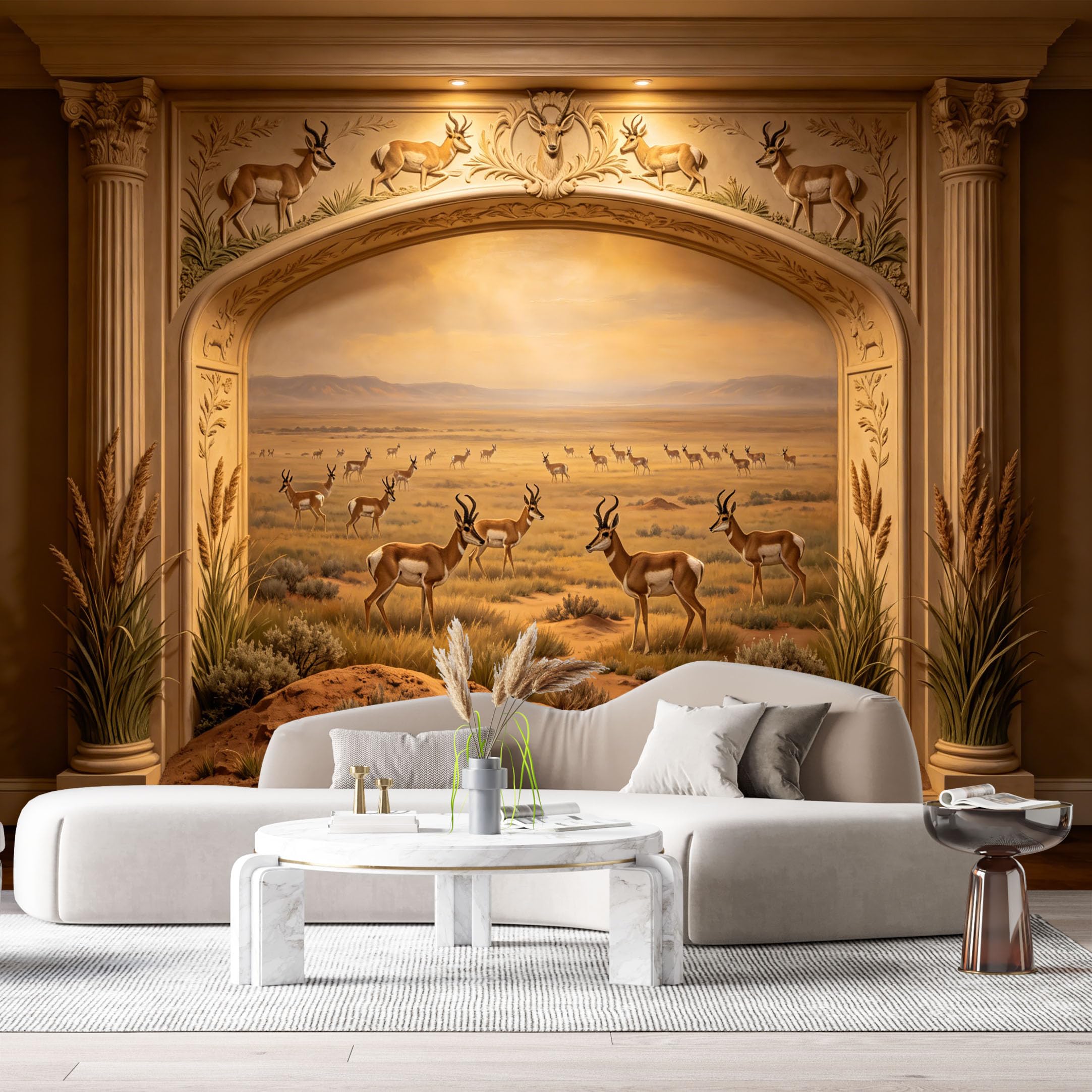 Custom Size Wall Murals Neoclassical Antelope Savannah Landscape 3D Trompe L'Oeil SelfAdhesiveWall Fabric Removable Wallpaper Wall Decor for Living Room Bedroom Bathroom
