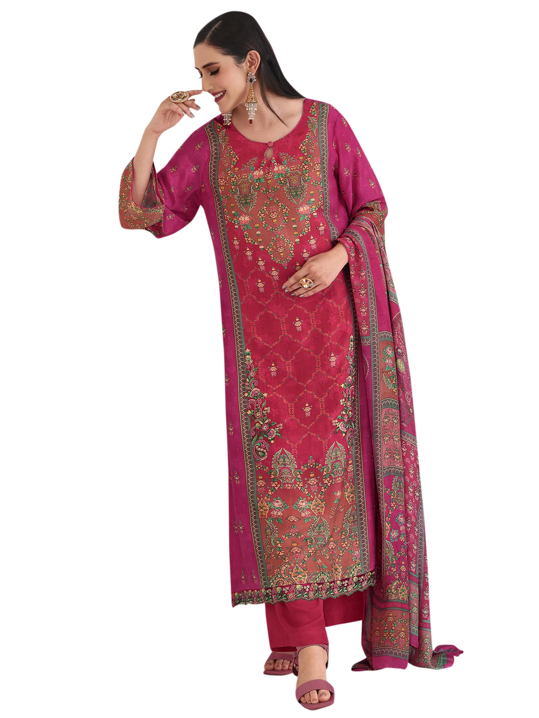 Stylee Lifestyle Magenta Pashmina Digital Printed Dress Material 4023