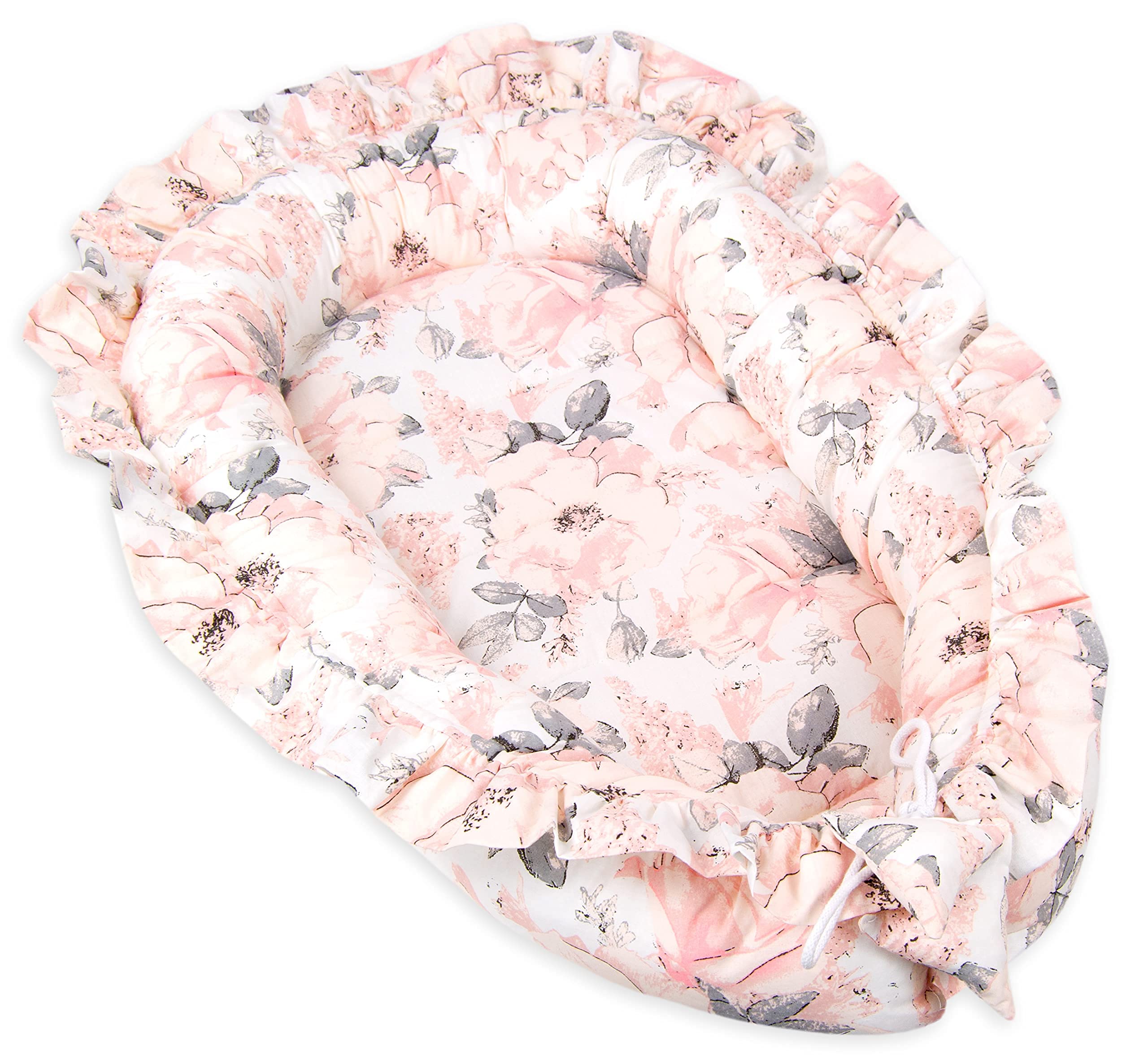 PIMKO Nido de bebé con Volantes Recién Cunas Nido para bebés Reductor de Cuna 100% Algodón babynest (Flores con Volante)