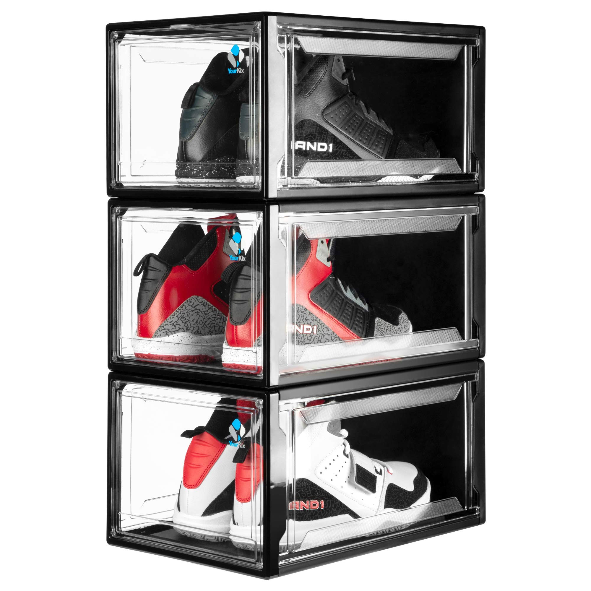 Buy YOUR KIX Drop Front Shoe Box, Black Stackable, 3 Pack, Stylish