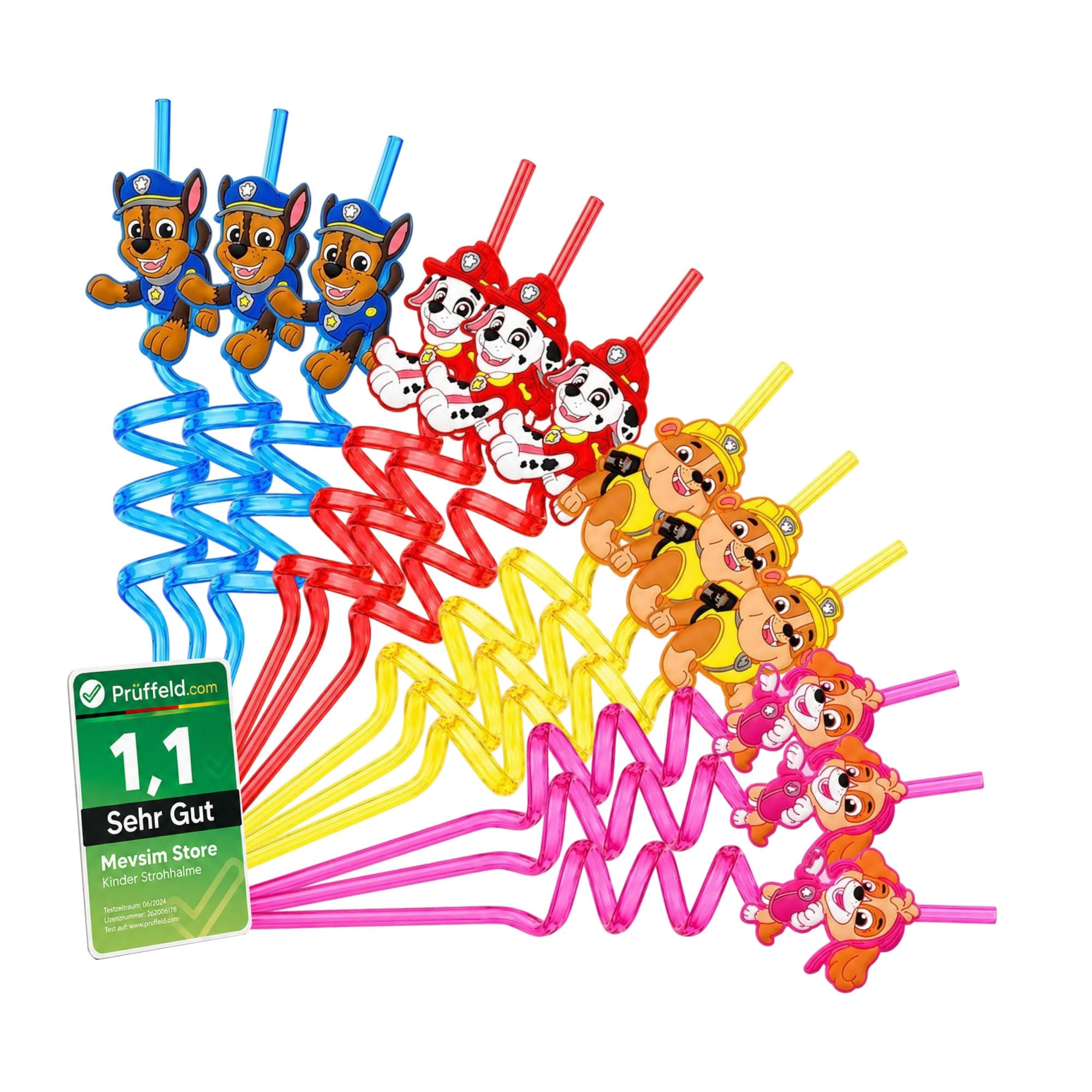 Paw Patrol Plastic Straws Reusable – 12 Pcs Colourful Curly Drinking Straws for Kids, Fun Bendy Cartoon Straws for Birthday Parties, Juice, Milkshakes, School Lunches & Everyday Drinks