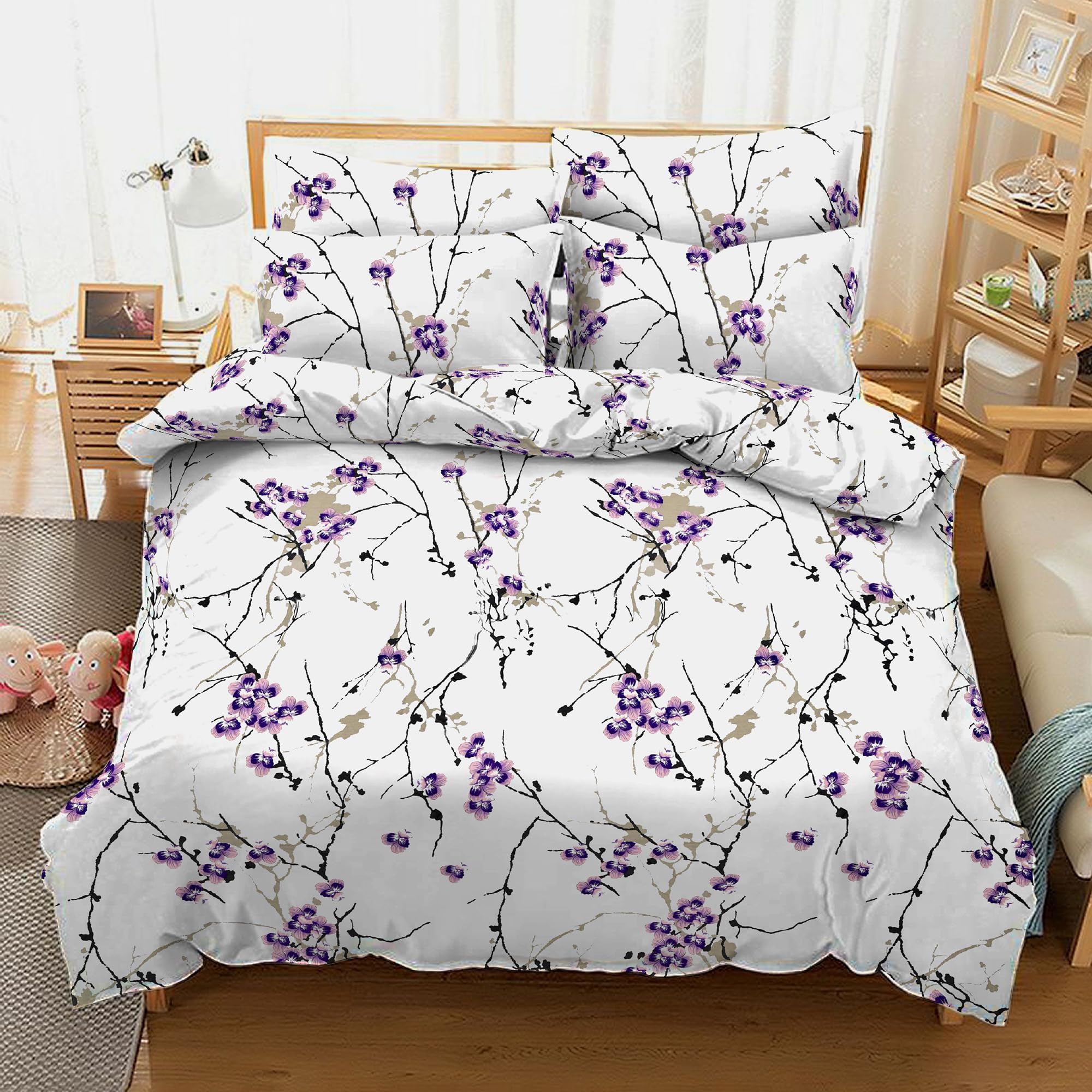 100% Cotton 400 Thread Count King Size Duvet Cover Set Printed Floral — image 1