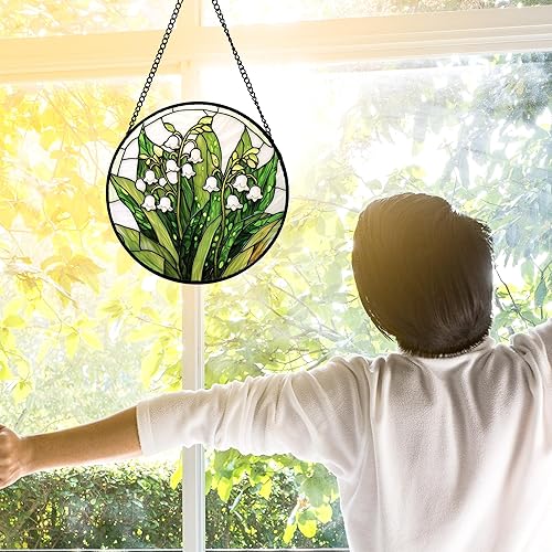 Miniatura 124 de Vidriera Colgante para Ventana, Colorido Árbol de la Vida Atrapasoles Panel de Vidrio Azul Decoración Atrapasol para Cumpleaños para Mujeres