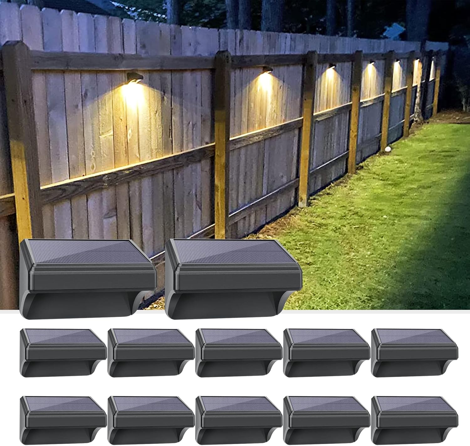 Aulanto Solar Fence Lights with Warm White and Cool White, 12pack Color Glow Light for Fence ...