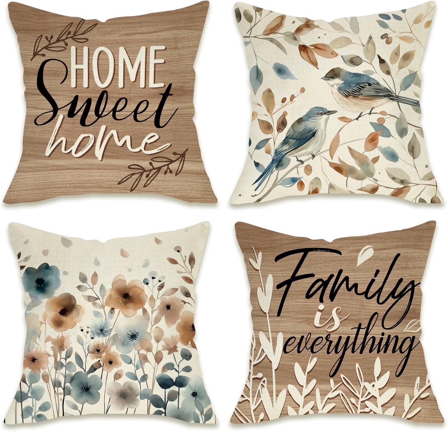 Fahrendom Blue Lemon Italy Tile Pattern Decorative Throw Pillow Covers 18 x 18 Set of 4, Amalfi Coast Italian Capri Citrus Porch Pillowcase, Summer Mediterranean Sofa Couch Cushion Case Home Decor