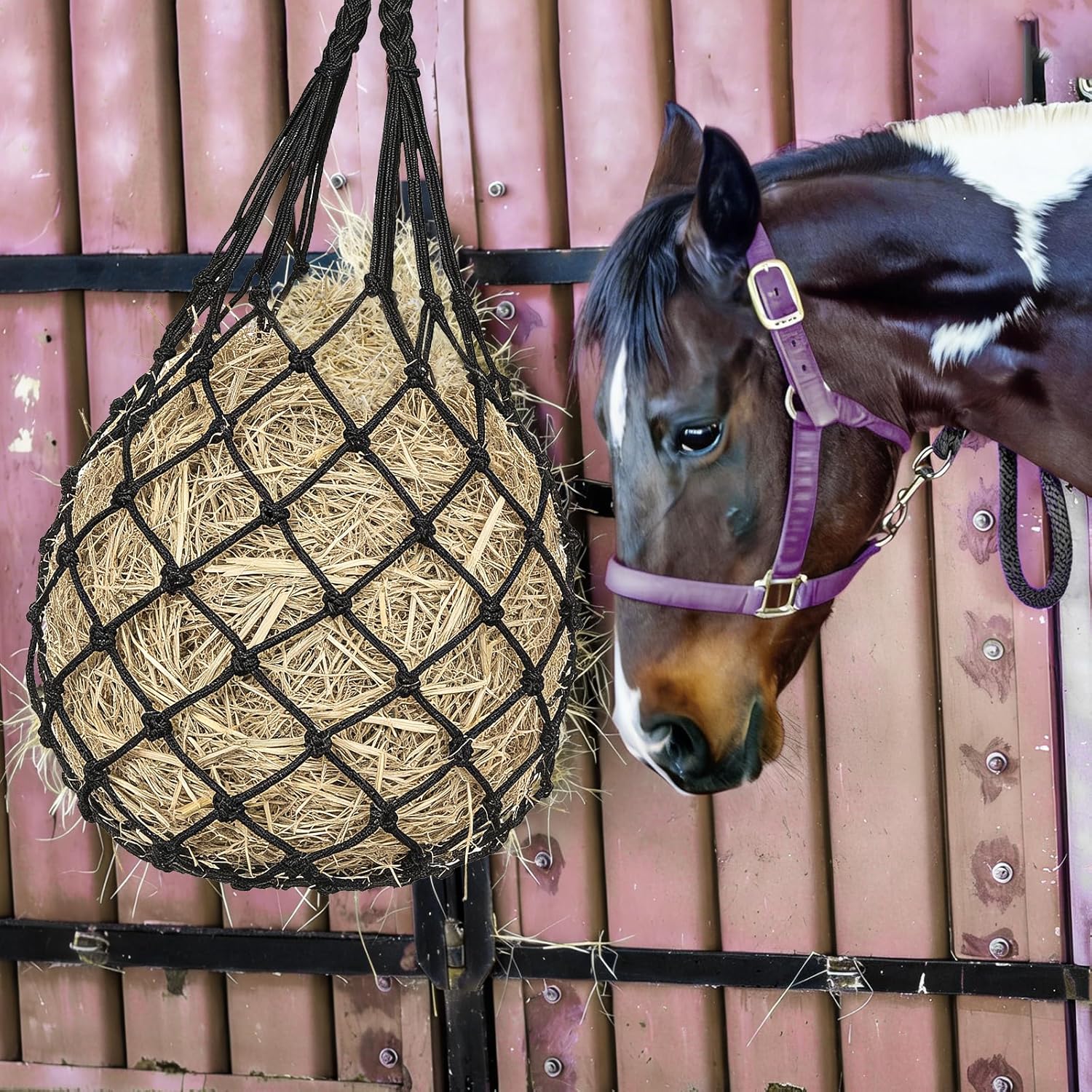 Hay Nets for Horses Slow Feed:Hay Feeder Nets for Horses-40 Inch Length Hay Net with 2 Pairs Gloves-Durable Hay Bags for Horses Goats Sheep Donkey