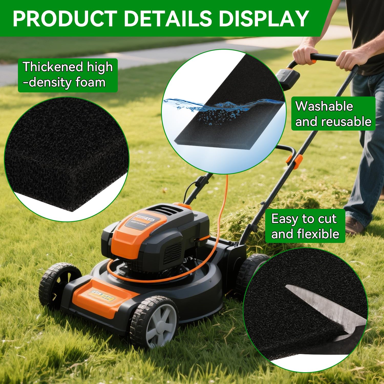 Filtermatte Luftfiltermatte Teichfilter Schwämme 30cm*21cm*5mm Universell zum Zuschneiden Luftfiltereinsatz für Scooter Motorrad Rasenmäher Luftreiniger Motorhacke Aquarien(30cm*21cm*5mm) - 4