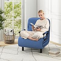 Vista 2 de KOMFOTT Silla convertible, silla de dormir con respaldo ajustable de 5 posiciones y almohada lumbar, 2 patas de metal ocultas y 2 ruedas