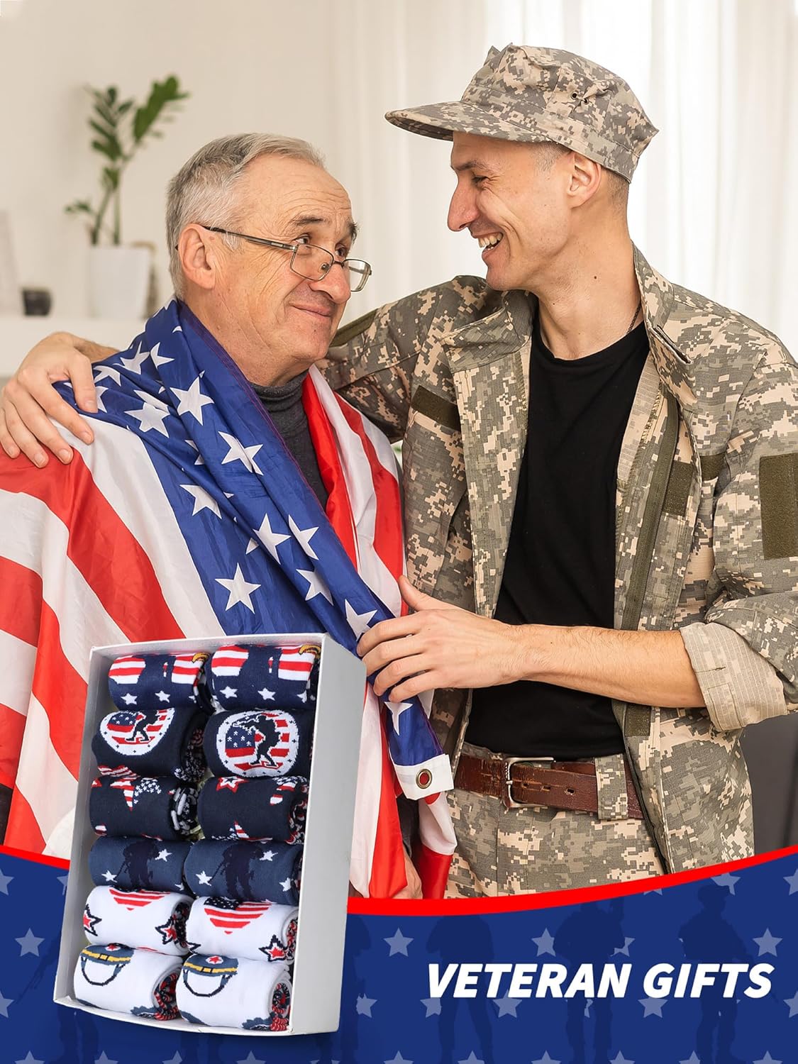 12 Pairs Veteran Gifts for Men US Army Socks American Flag Military Patriotic Crew Socks Christmas Veterans Day Gifts - Image 2