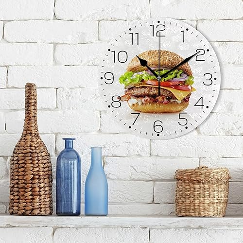 Miniatura 3 de Tarity Reloj de pared con forma de hamburguesa, funciona con pilas, silencioso, moderno, redondo, decorativo, para sala de estar, cocina,