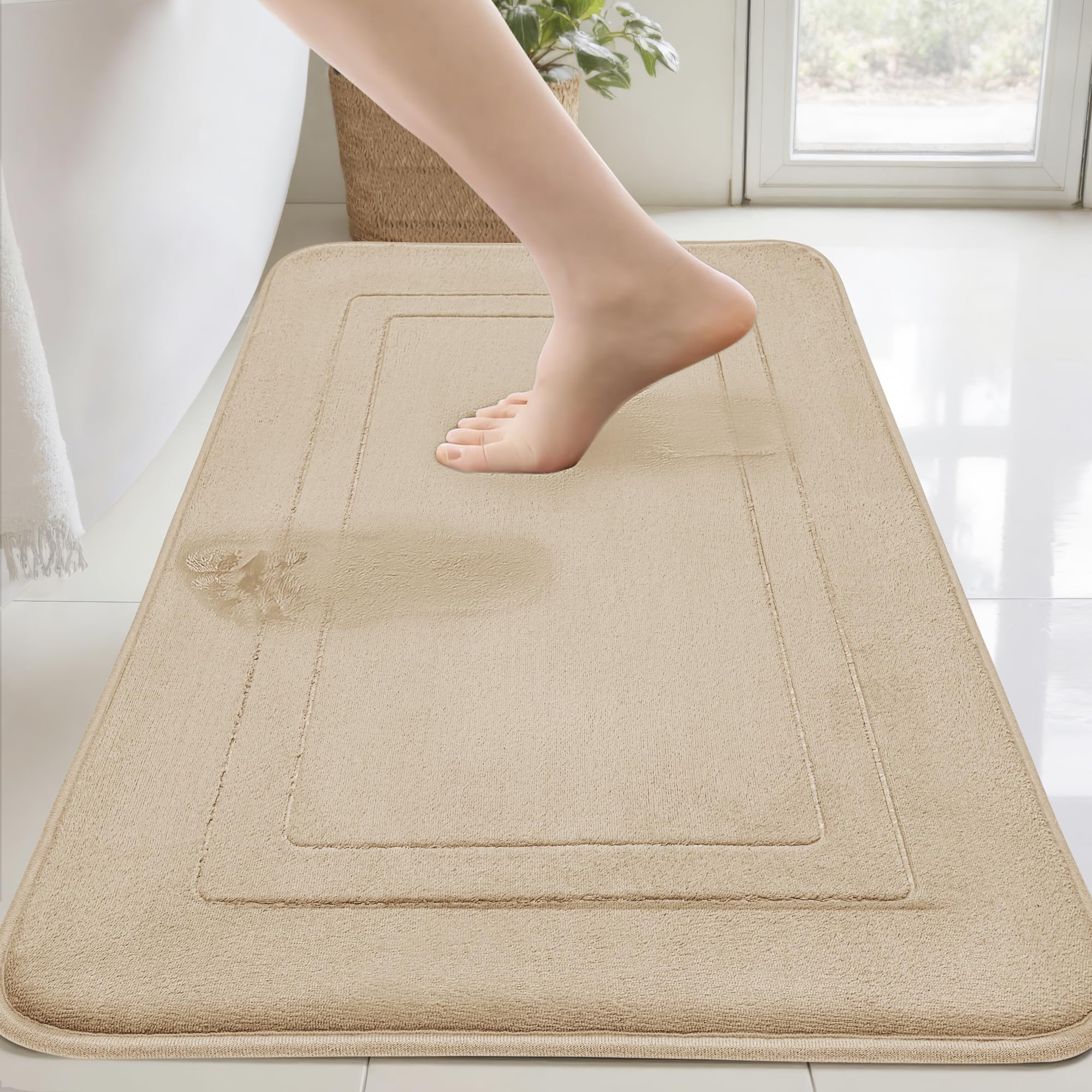 Cupic Cupid Super Soft Memory Foam Bath Mats for Bathroom Floor Shower & Tub, Beige Bathroom Rugs Non Slip Washable, Water Absorbent Bath Rugs, Quick