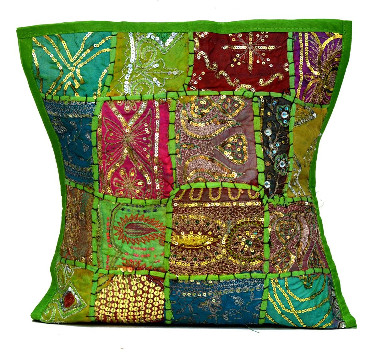 Amazingindiaonline Light Green An Ethnic Embroidery Sequin Patchwork Throw Pillow Cases Cushion Cover (Light Green)