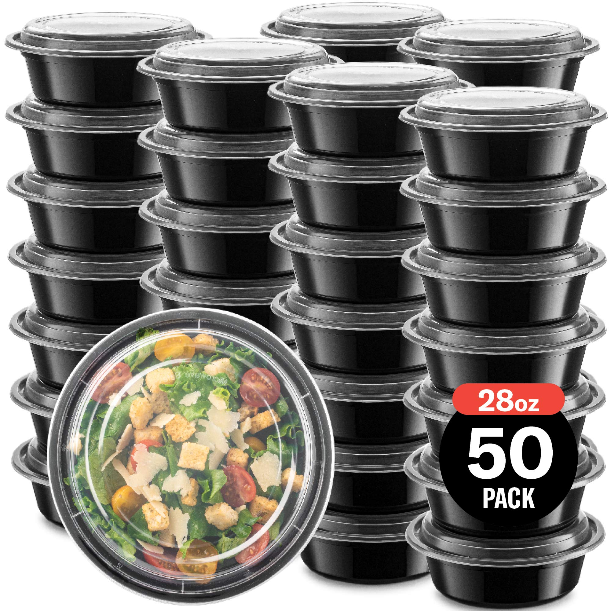50-Pack meal prep Plastic Microwavable Food Containers Bowls for meal prepping with Lids (28 oz.) Black Reusable Storage Lunch Boxes -BPA-Free Food Grade -Freezer & Dishwasher Safe. - PREMIUM QUALITY